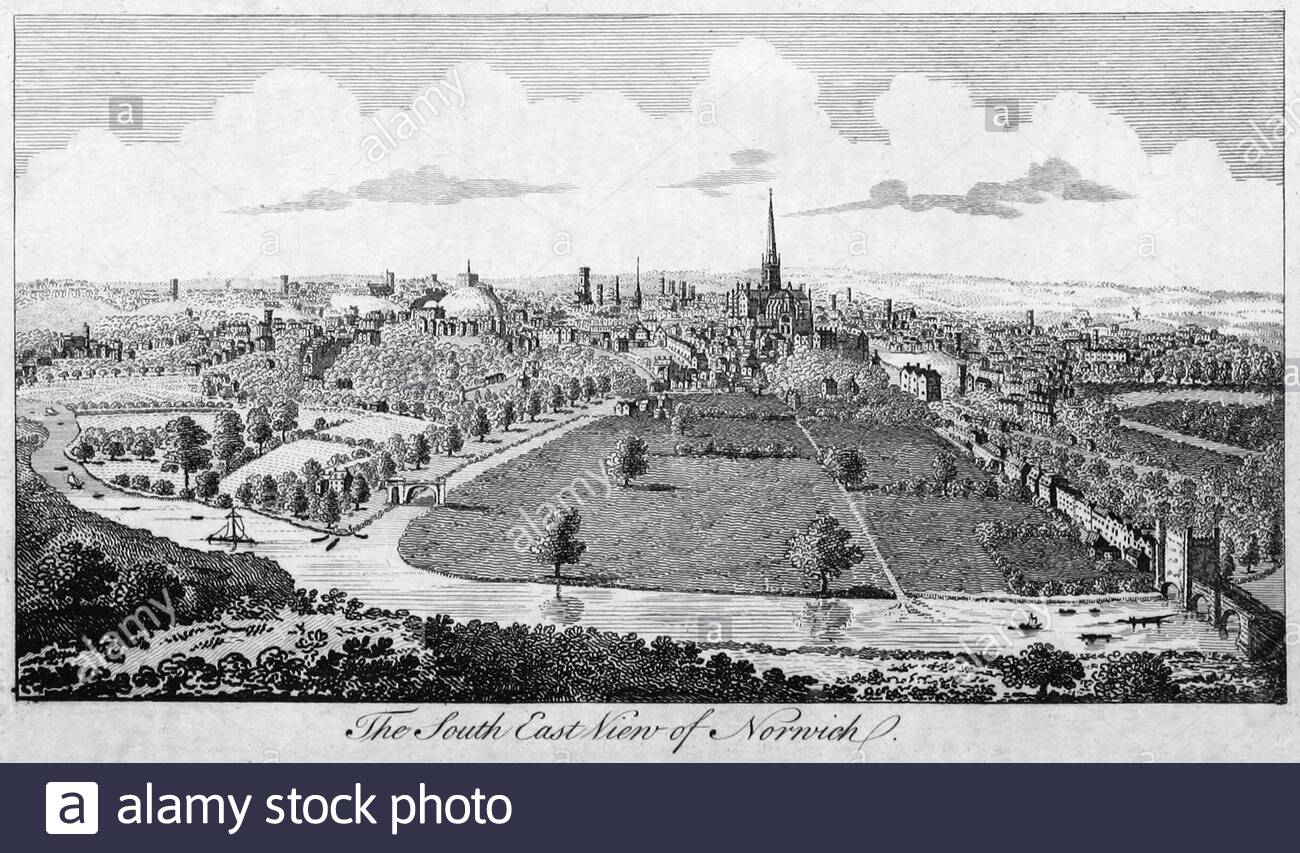 South East view of Norwich, England, vintage illustration from 1804 ...