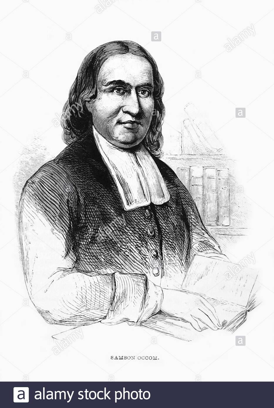 The Reverend Samson Occom portrait, 1723 – 1792, was a member of the Mohegan nation, from near New London, Connecticut, who became a Presbyterian cleric, vintage illustration from 1851 Stock Photo