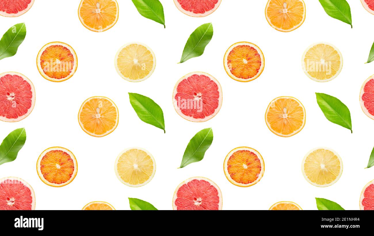 seamless pattern with citrus and leaves isolated on a white background ...