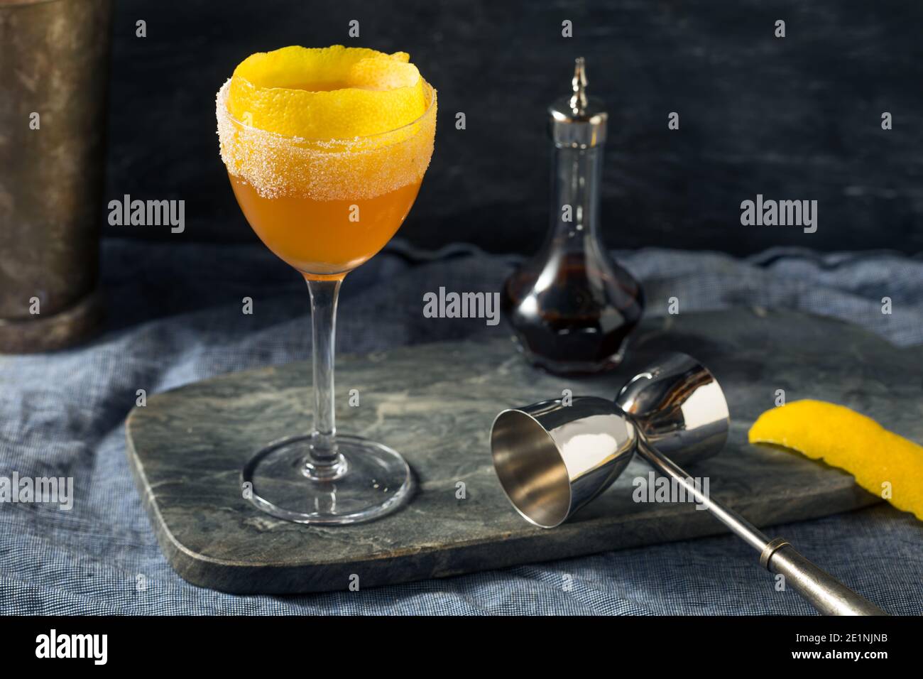 Boozy Brandy Crusta Cocktail with Sugar and Lemon Stock Photo