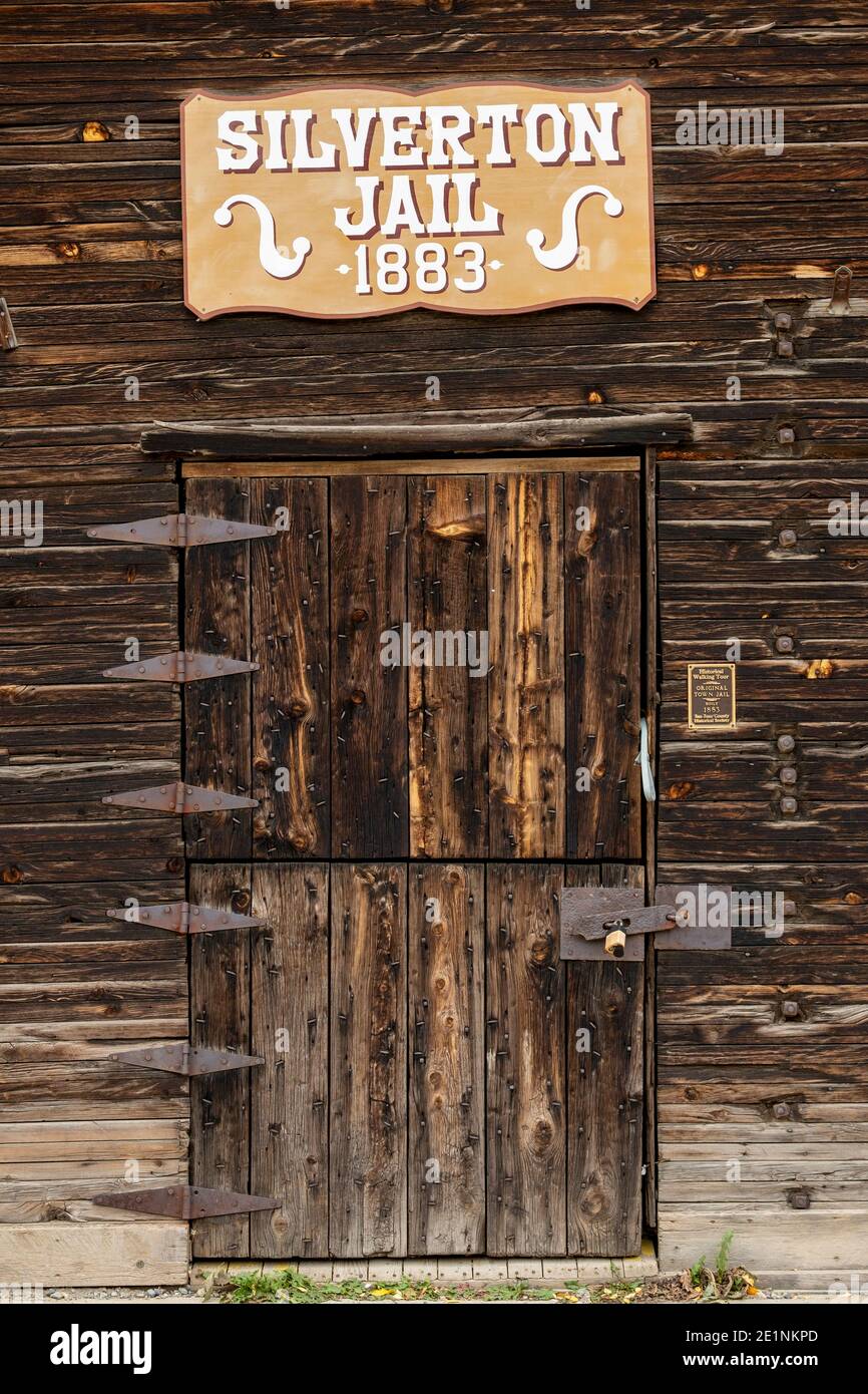 Hand painted sign above the door of Silverton Jail, Silverton, Colorado