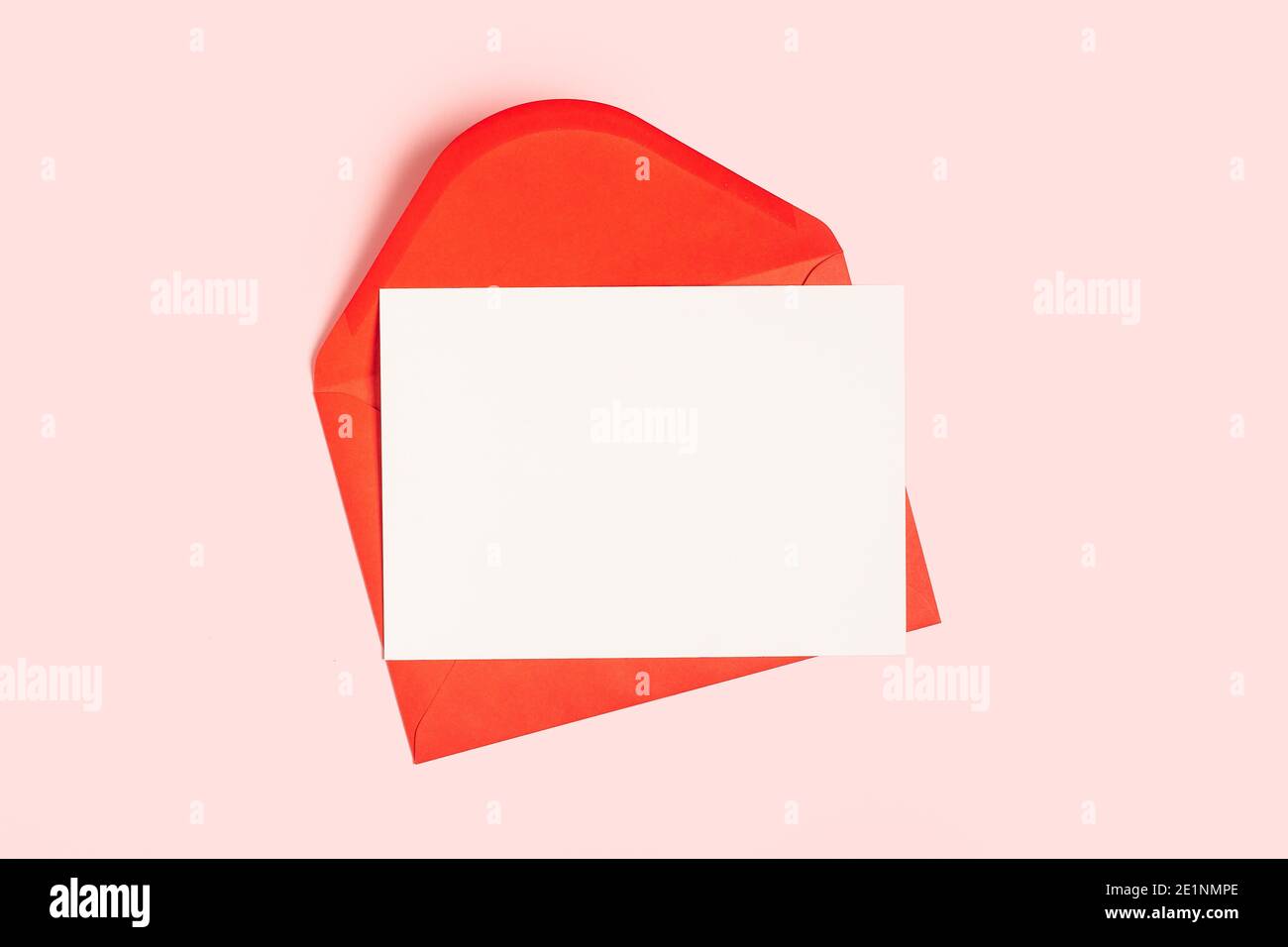 Blank white card with red paper envelope template mock up Stock Photo ...