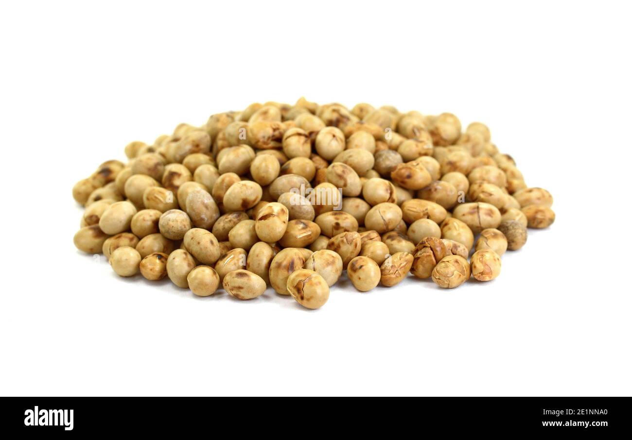 Roasted soybeans (soy nuts) isolated on white background Stock Photo