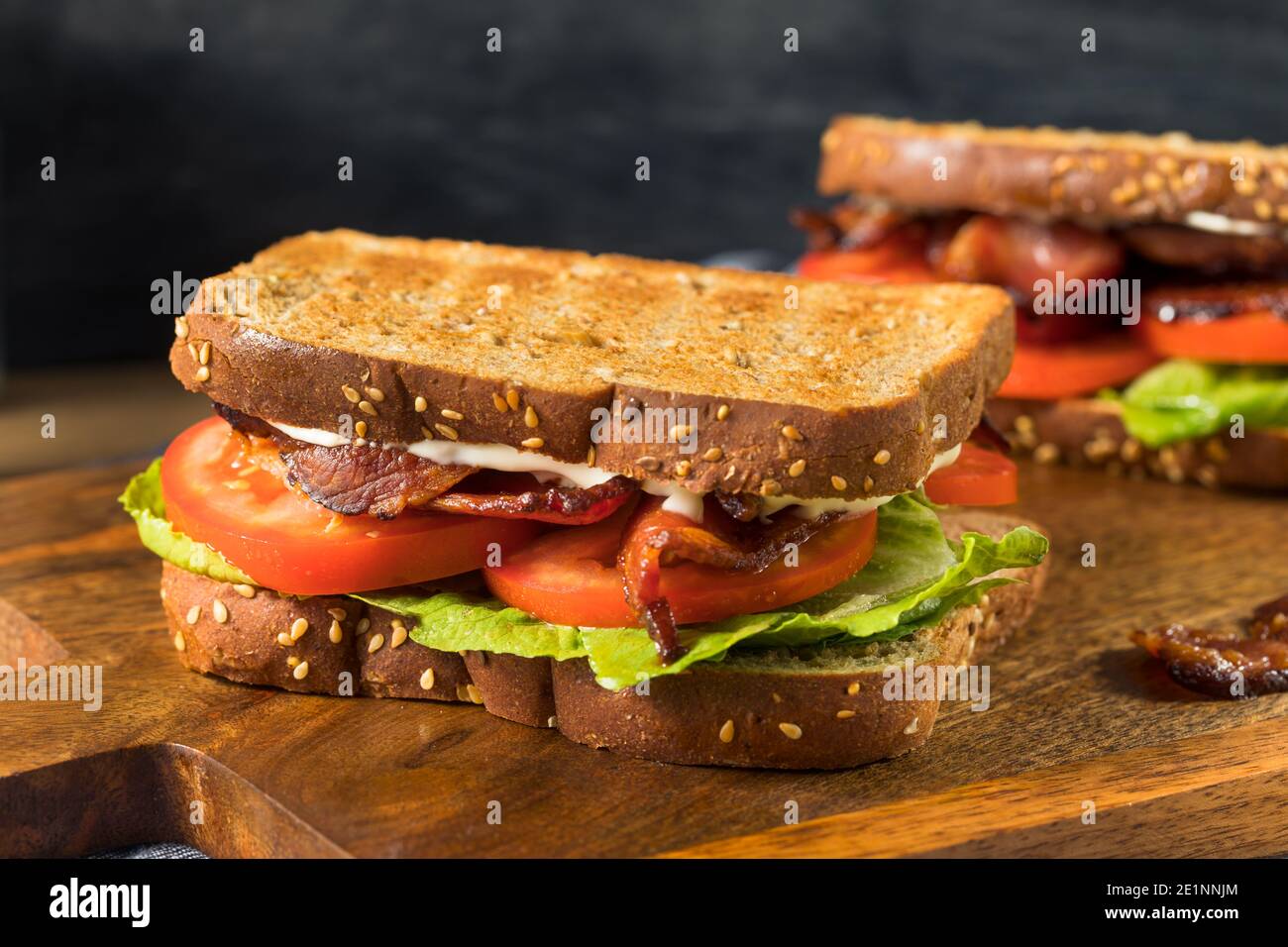 Homemade Bacon BLT Sandwich with Lettuce and Tomato Stock Photo