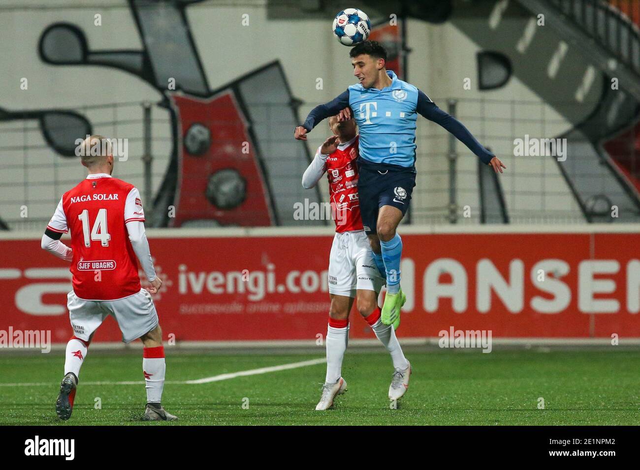 maastricht netherlands january 8 hicham acheffay of jong fc utrecht gaston salasiwa of mvv during the dutch keukenkampioendivisie match between m stock photo alamy