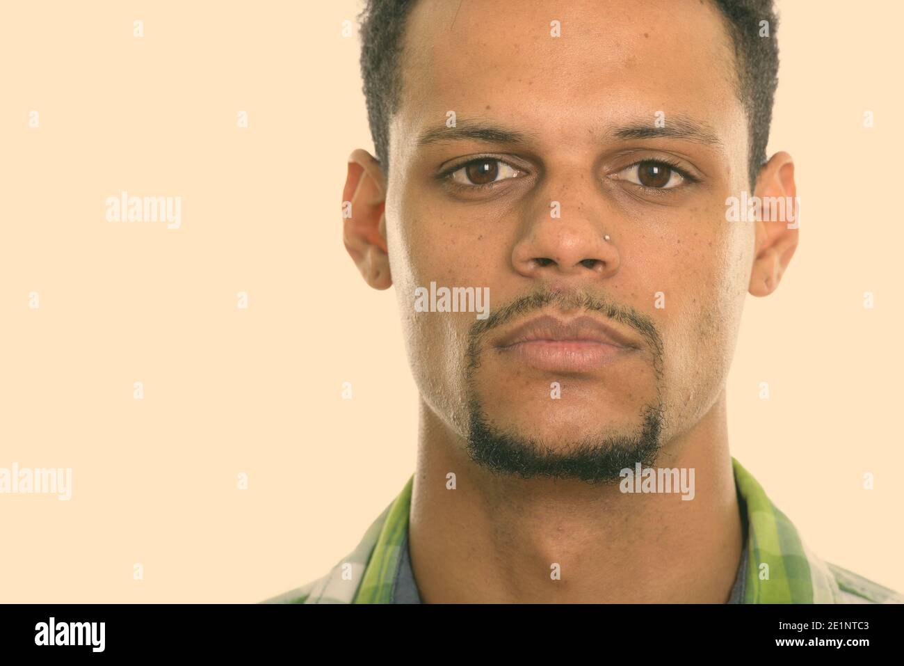 Close up of young African man in black and white Stock Photo