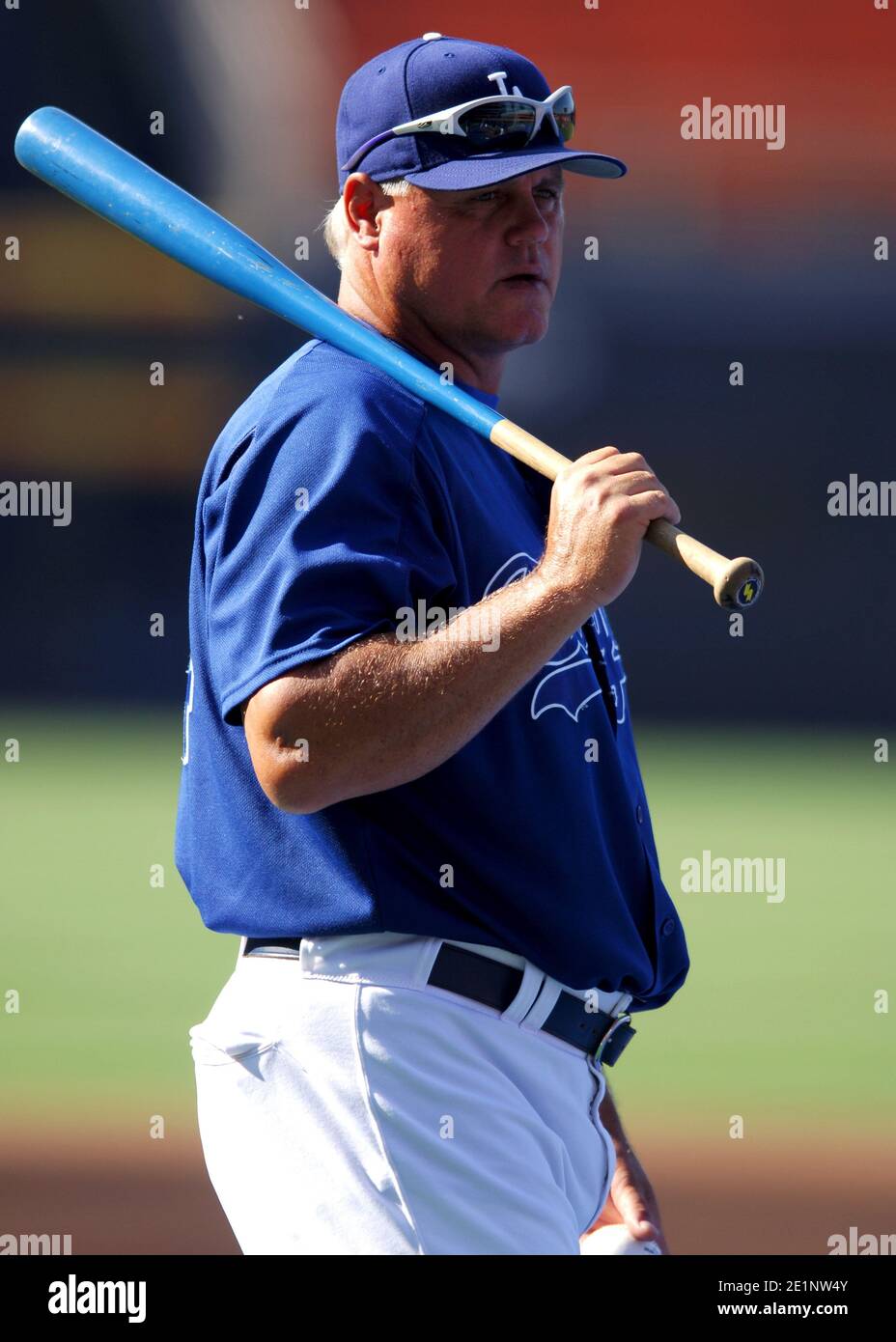 Los Angeles Dodgers bullpen coach Jon Debus during batting practice 