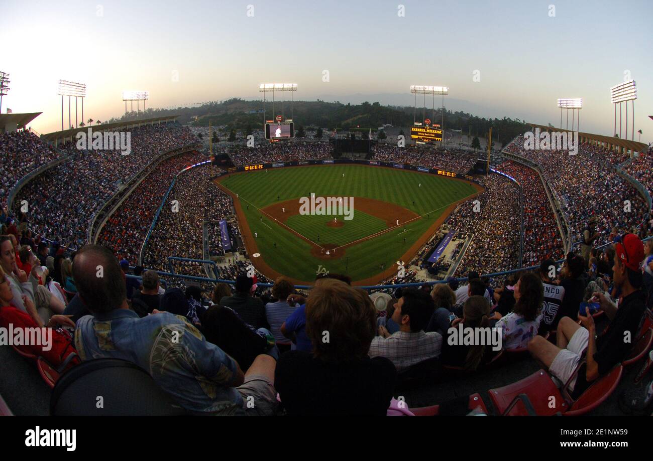 General view of Dodger Stadium sellout crowd of 55,868, the second