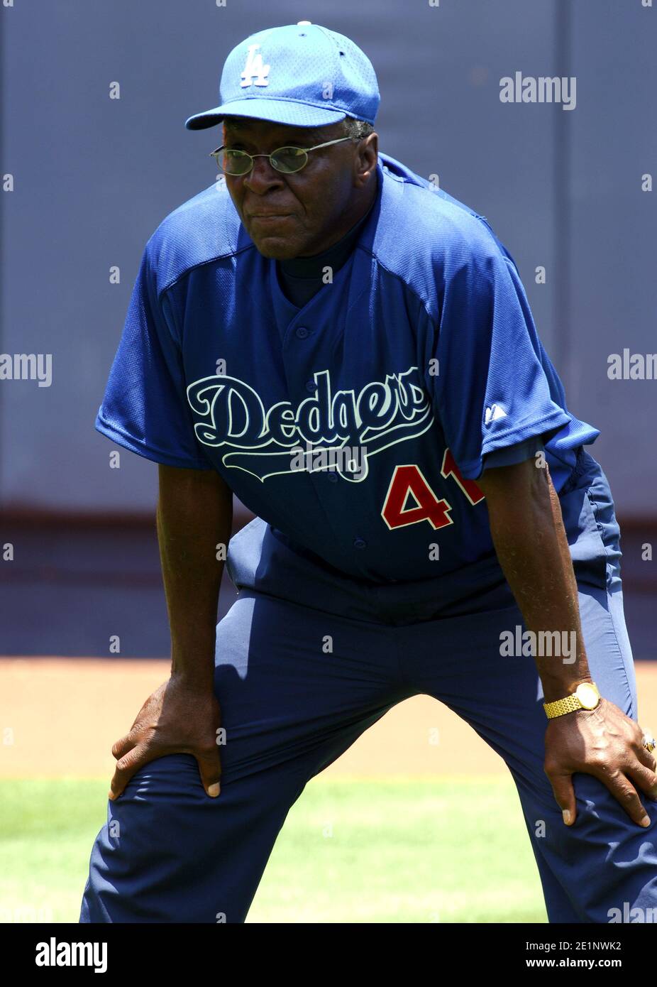 Lou Johnson at Los Angeles Dodgers Women's Initiative & Network Baseball Clinic at Dodger Stadium in Los Angeles, Calif. on Sunday, July 3, 2005. Stock Photo