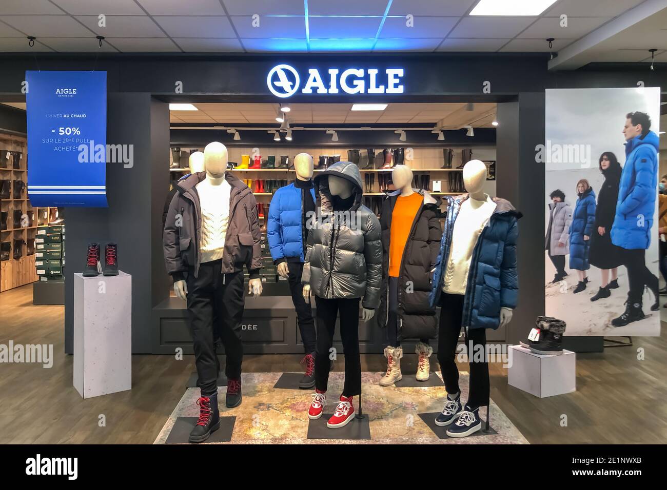 INGRANDES, FRANCE DECEMBER 24, 2020: Well-known French brand AIGLE in down jackets Stock Photo - Alamy