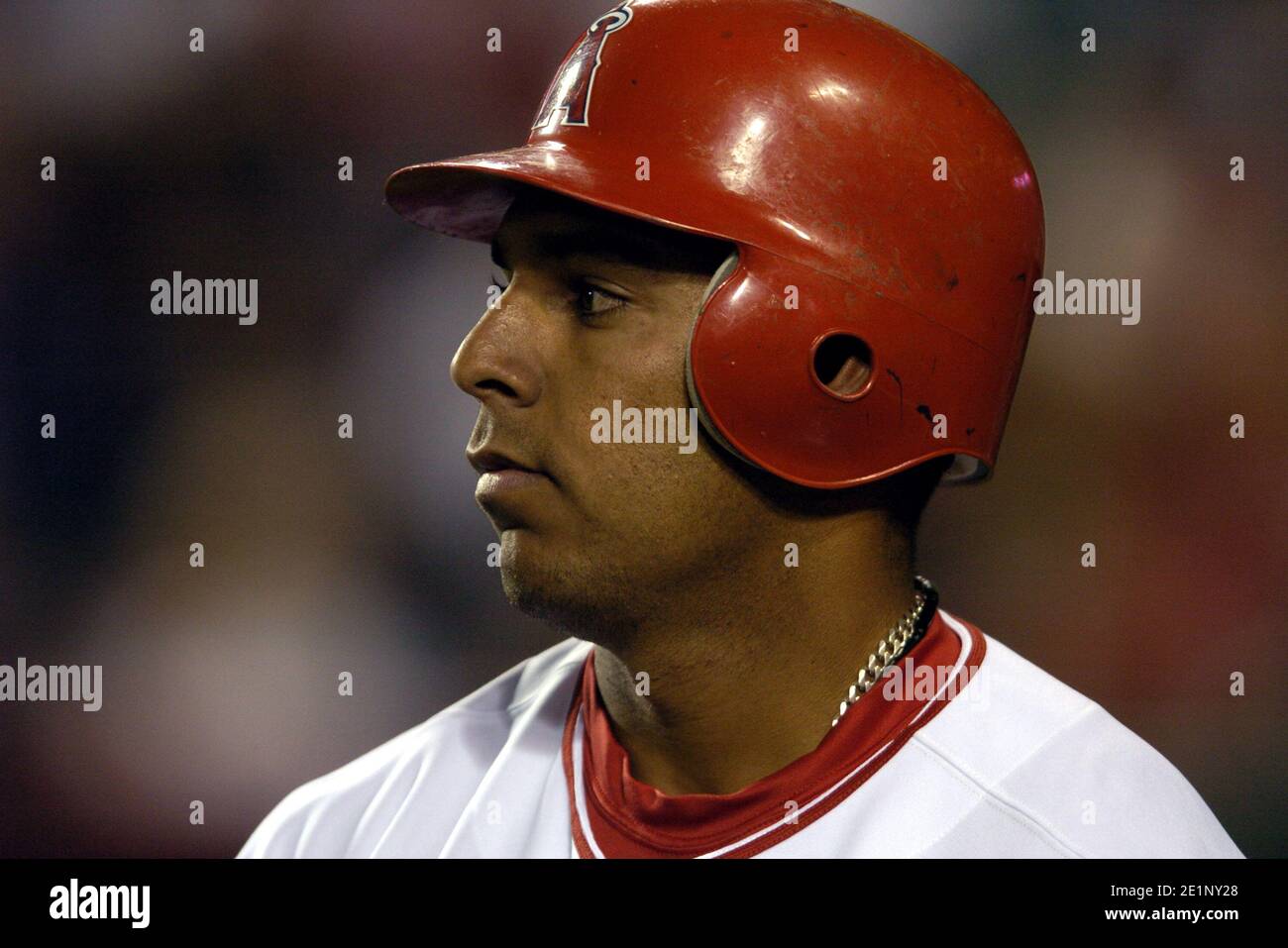 Juan Rivera of the Angels during 8-3 victory over the Los Angeles Dodgers at Angel Stadium in Anaheim, Calif. on Friday, April 1, 2005. Stock Photo