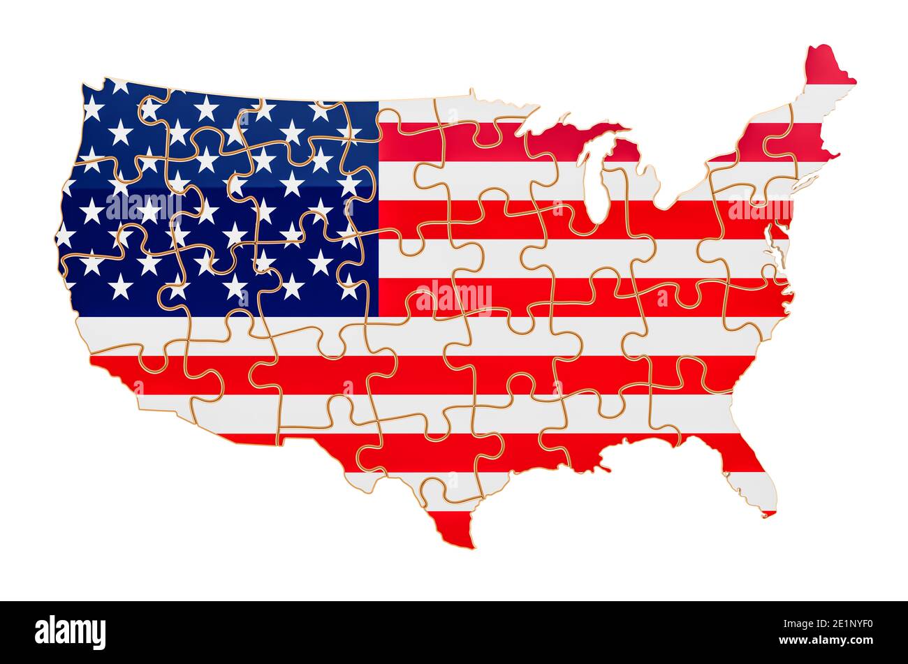 The United States map with flag from puzzles. 3D rendering isolated on white background Stock Photo