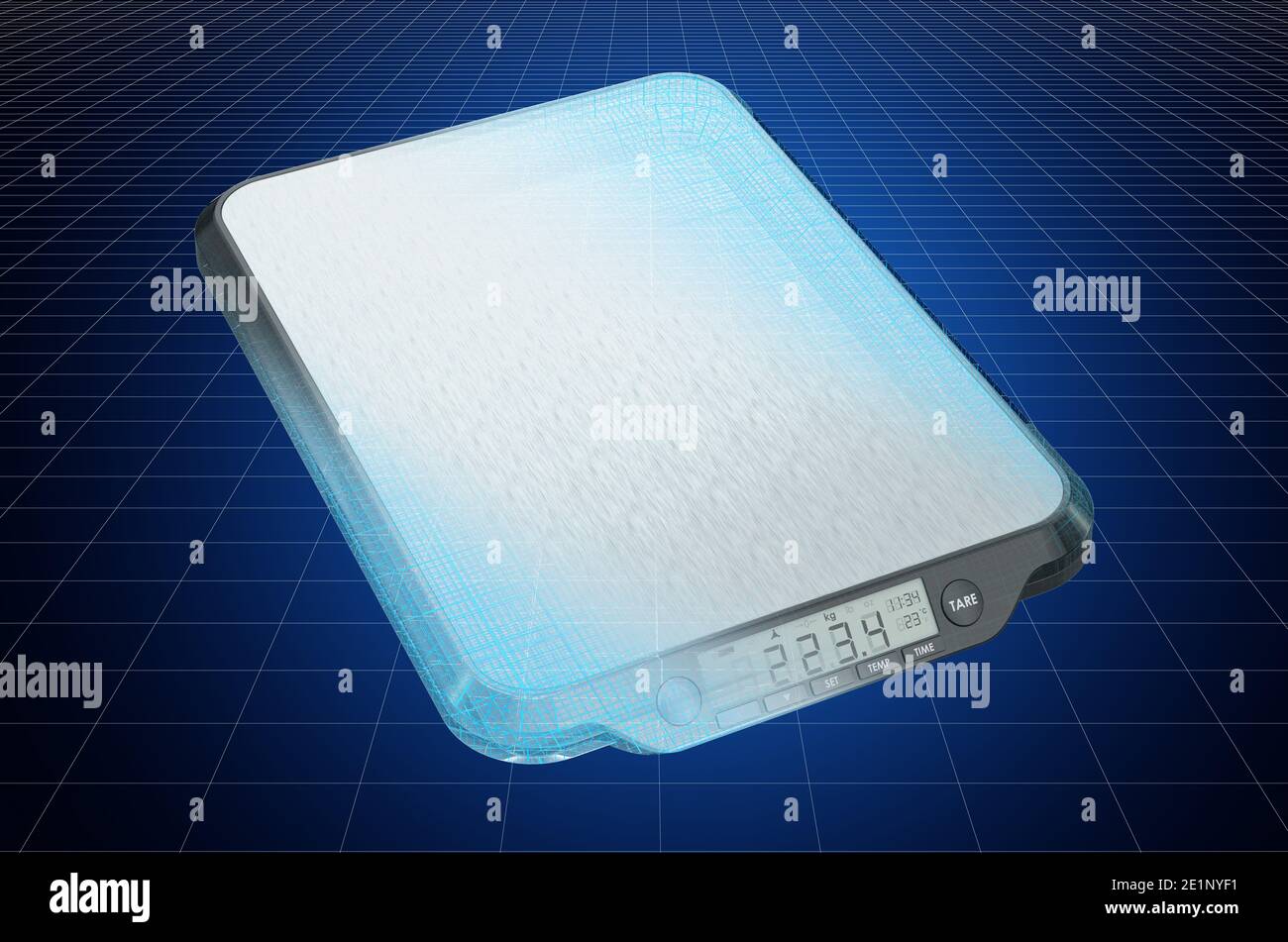 Visualization 3d cad model of digital kitchen scales, blueprint. 3D ...