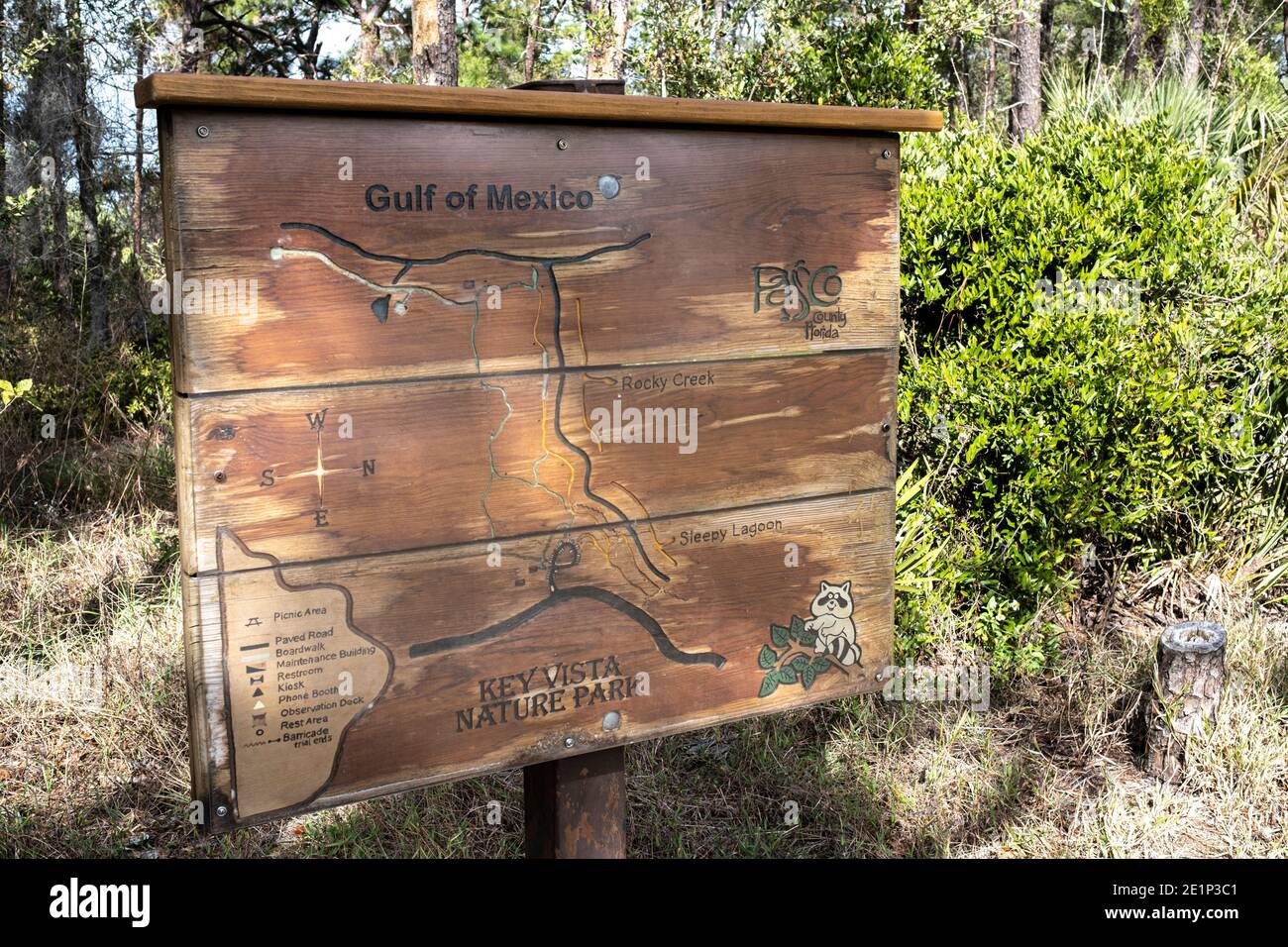 Trail Sign at Key Vista Nature Park - Holiday, Florida Stock Photo