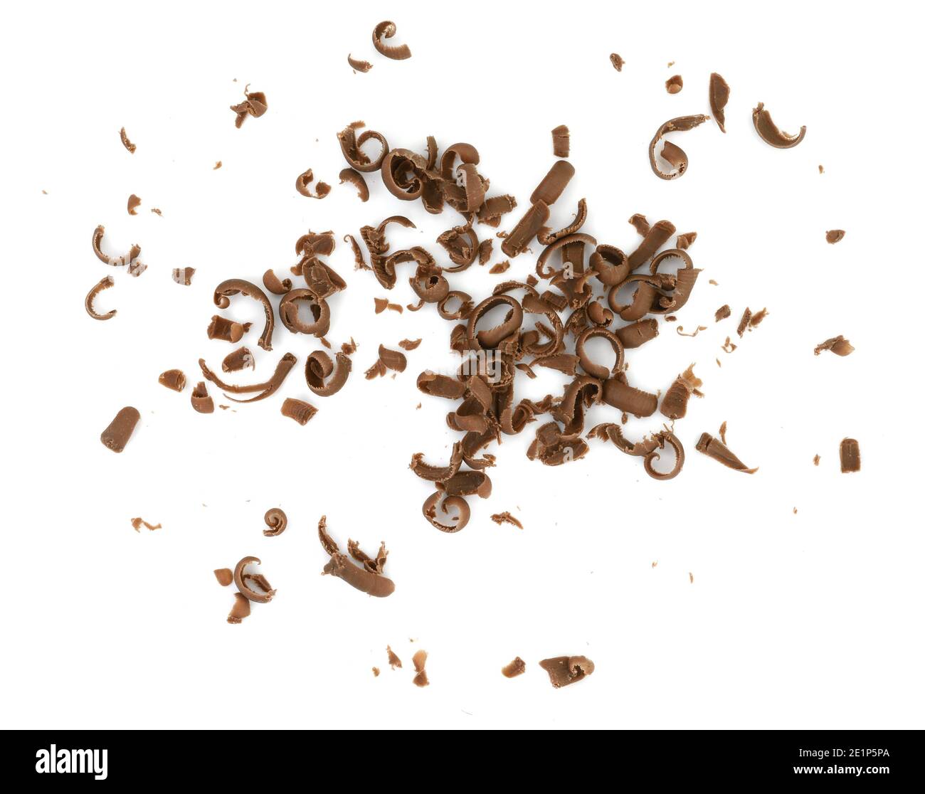 Grated chocolate. Heap of ground chocolate isolated on white background