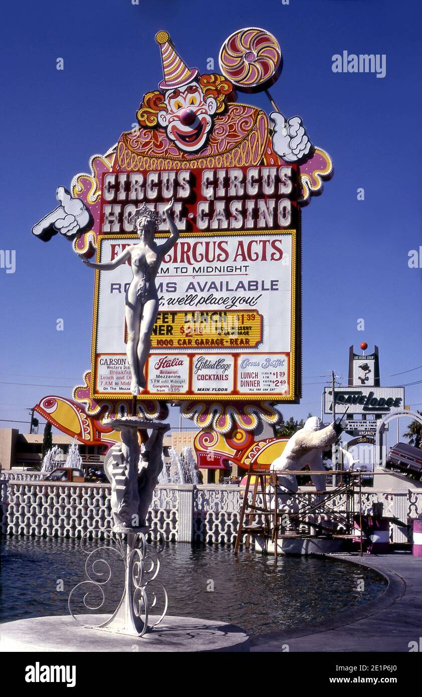 Large neon sign outside Circus Circus Hotel and Casino in Las Vegas, Nevada Stock Photo