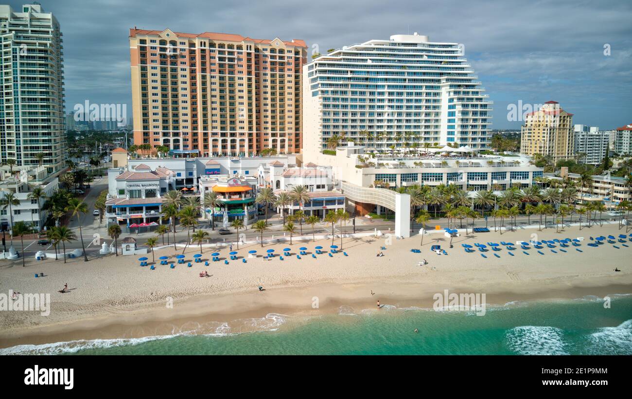 Fort Lauderdale Beach. A view of the Ritz Carlton Hotel the Marriott and the Beach Place Stock Photo
