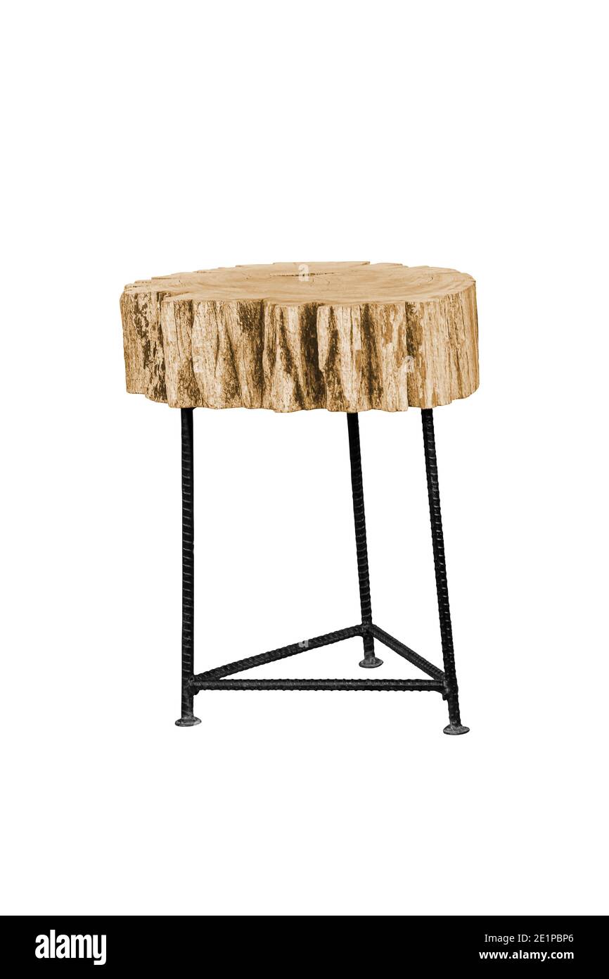 Wooden with steel legs simplistic chair isolated on white backgrounds, work with path. Stock Photo