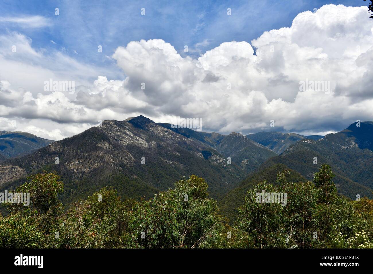 A view from Olsens Lookot in the Snowy Mountains of Australia Stock Photo