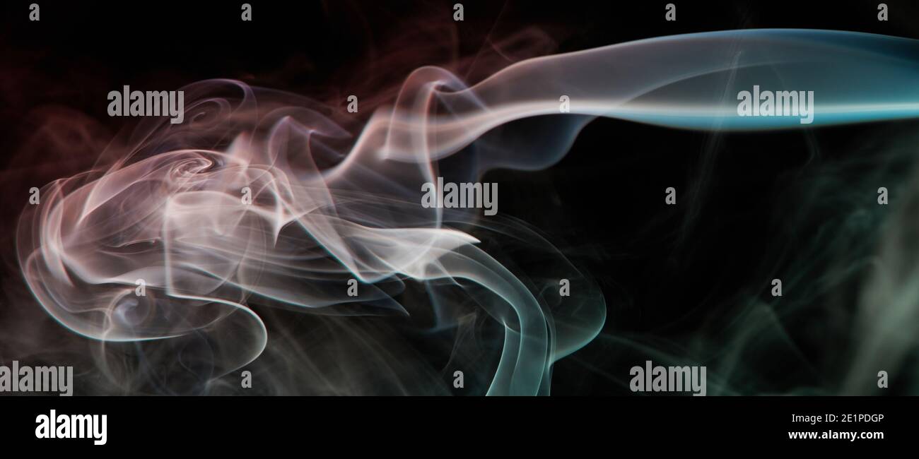 Abstract smoke swirls red and blue color on black background. Elegant colorful curves wallpaper Stock Photo
