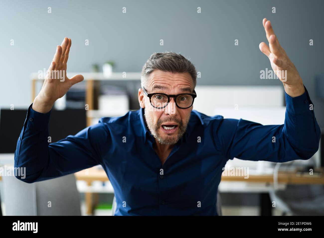Workplace Quarrel. Angry Looking Man In Video Conference Stock Photo ...