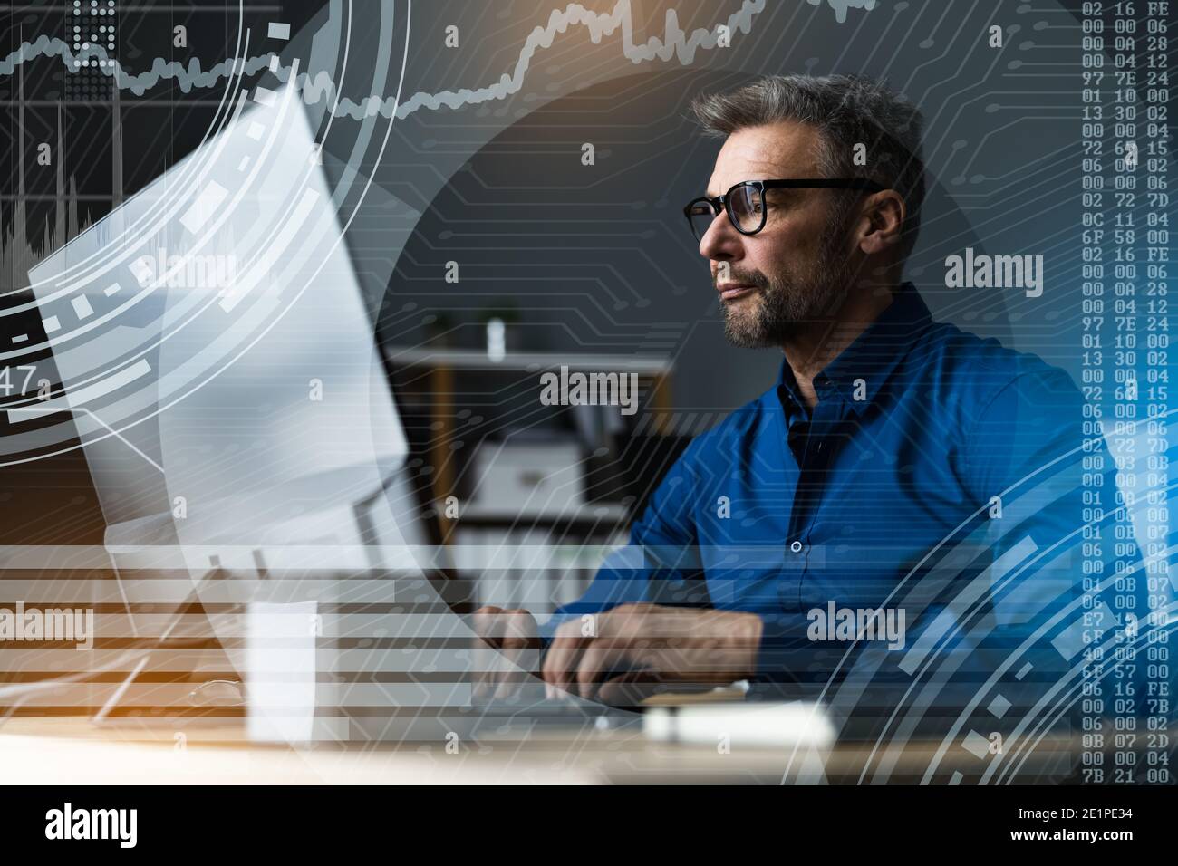 Financial And Marketing Data Analyst Man Using Computer Stock Photo