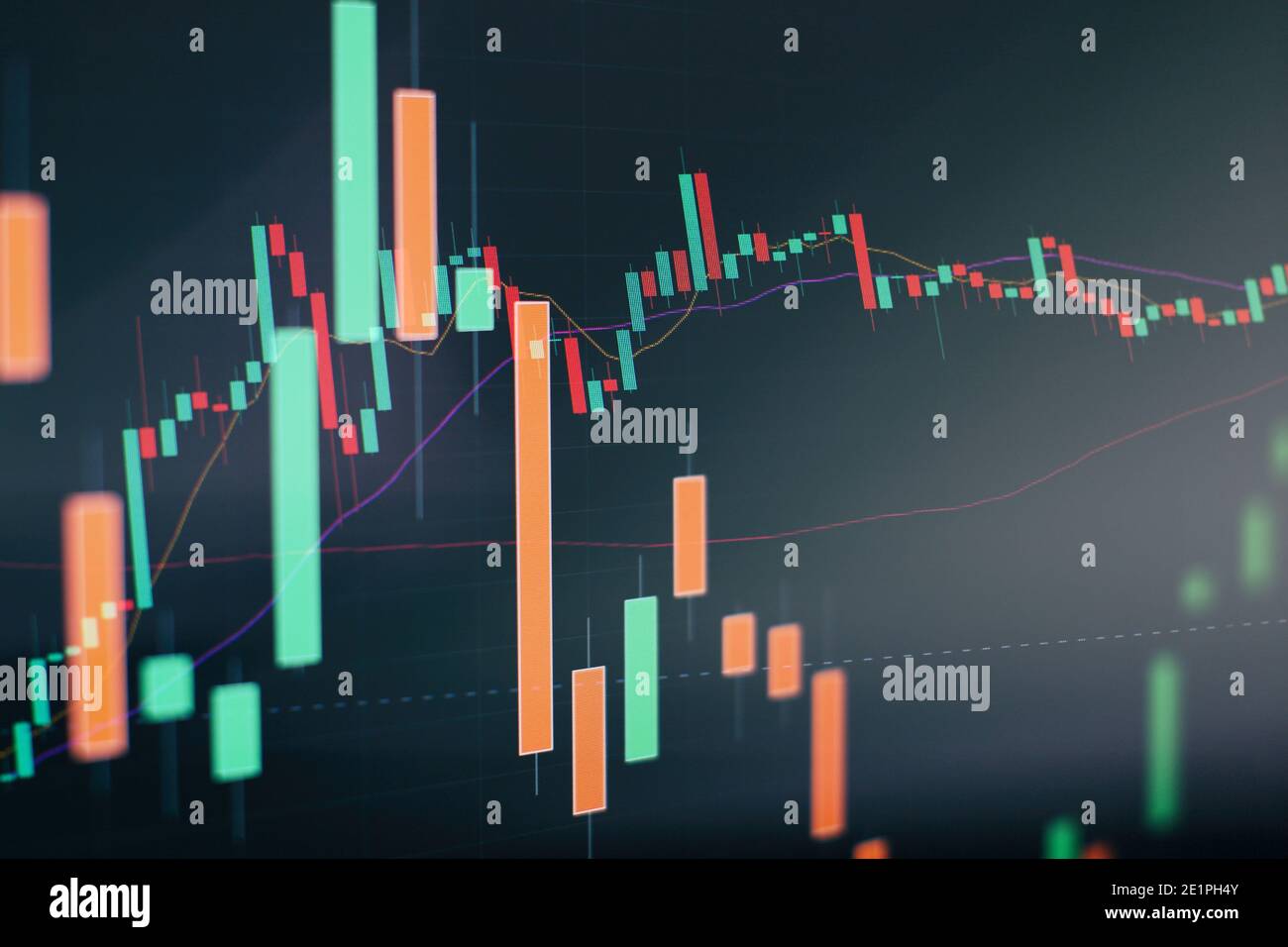 Technical price graph and indicator, red and green candlestick chart on ...
