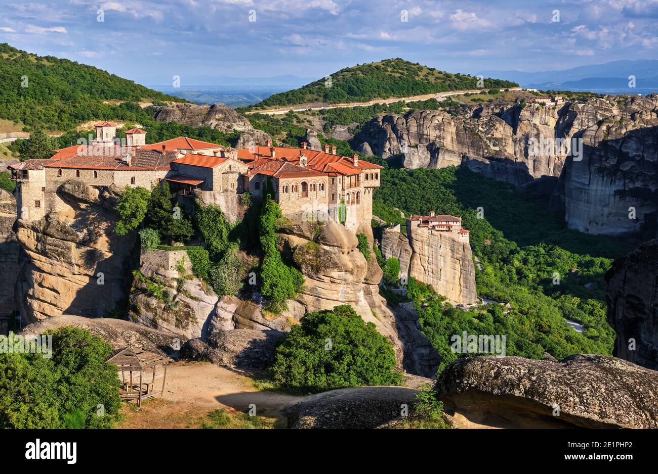 Cliff top Varlaam monastery, Meteora, Greece, typical landscape, rocky