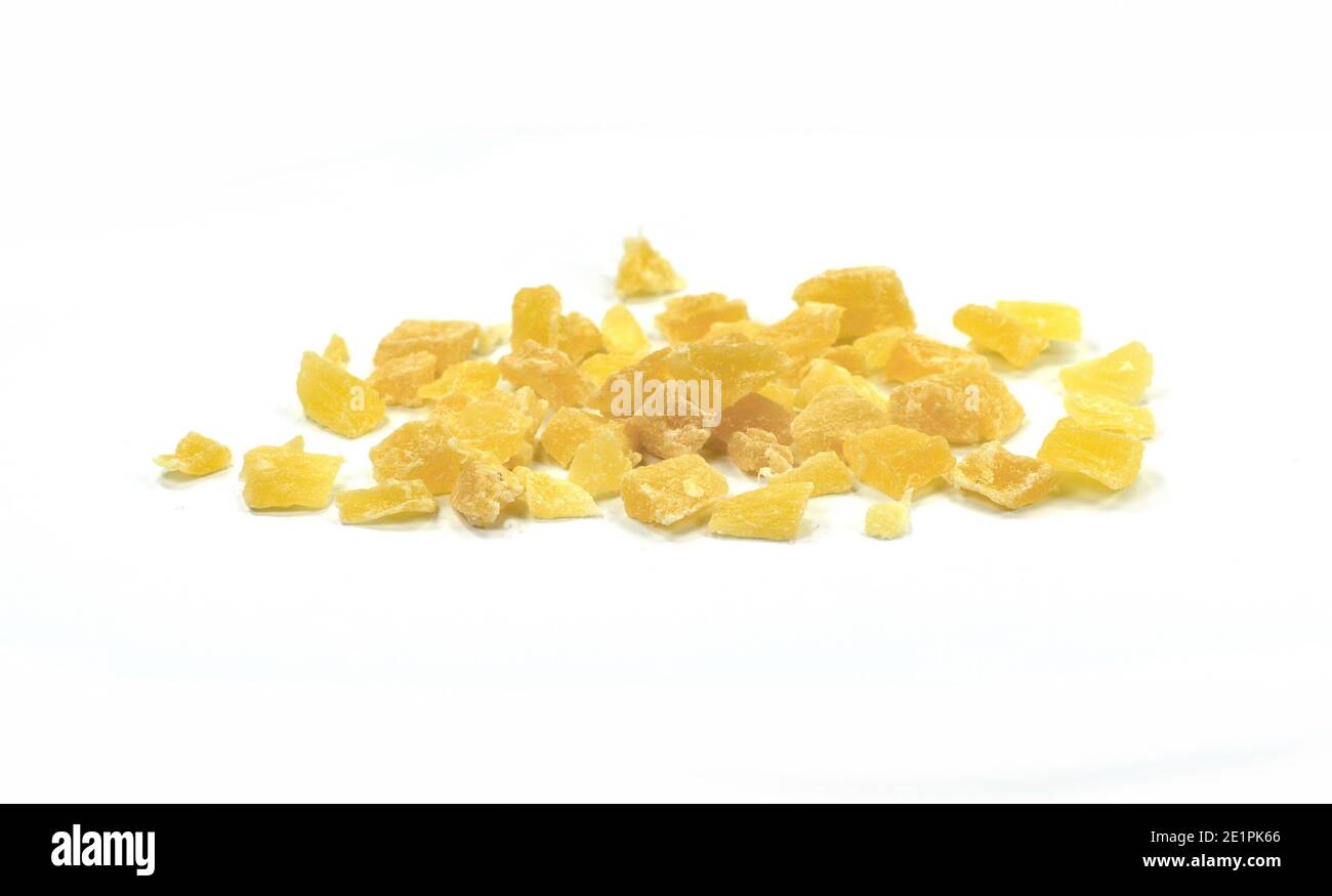Dried dehydrated pineapple. Candied pineapple isolated on white Stock