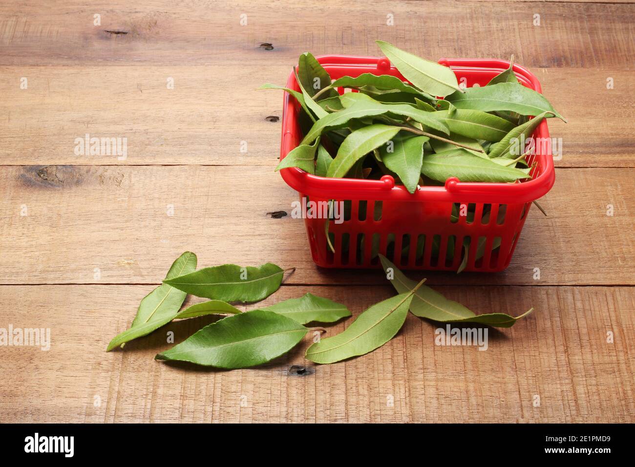 Lemon Myrtle Leaves on Wooden Background Stock Photo - Alamy