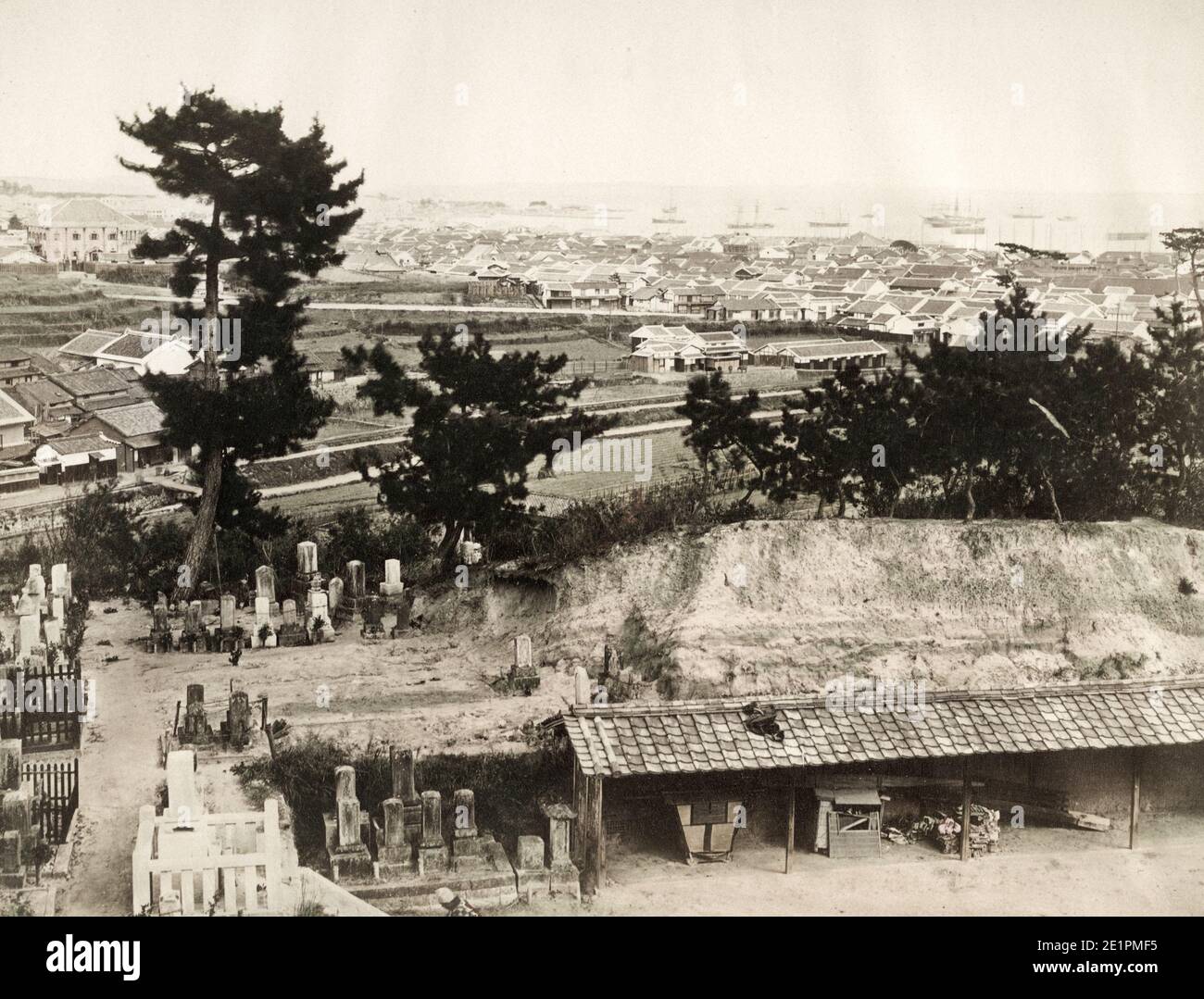 Vintage 19th century photograph Japan c.1890 - view of the town and ...