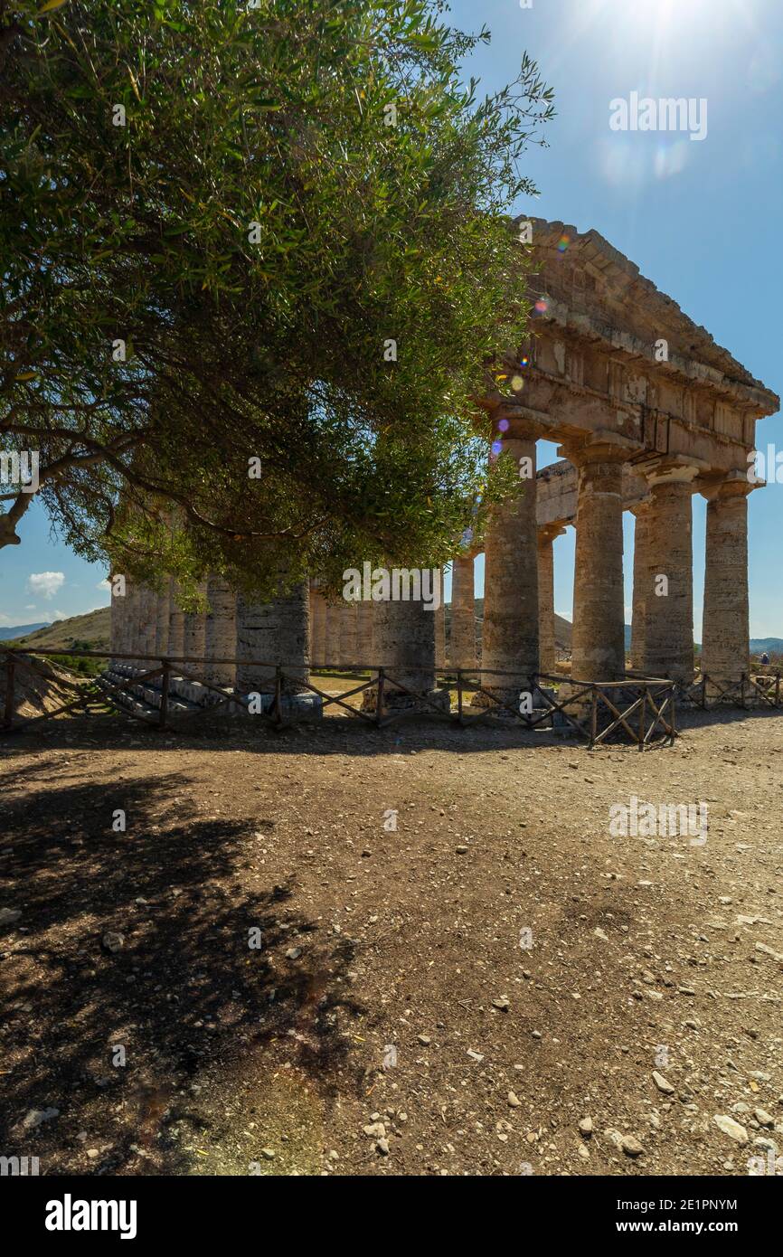 Temple of Segesta in the backlight Stock Photo