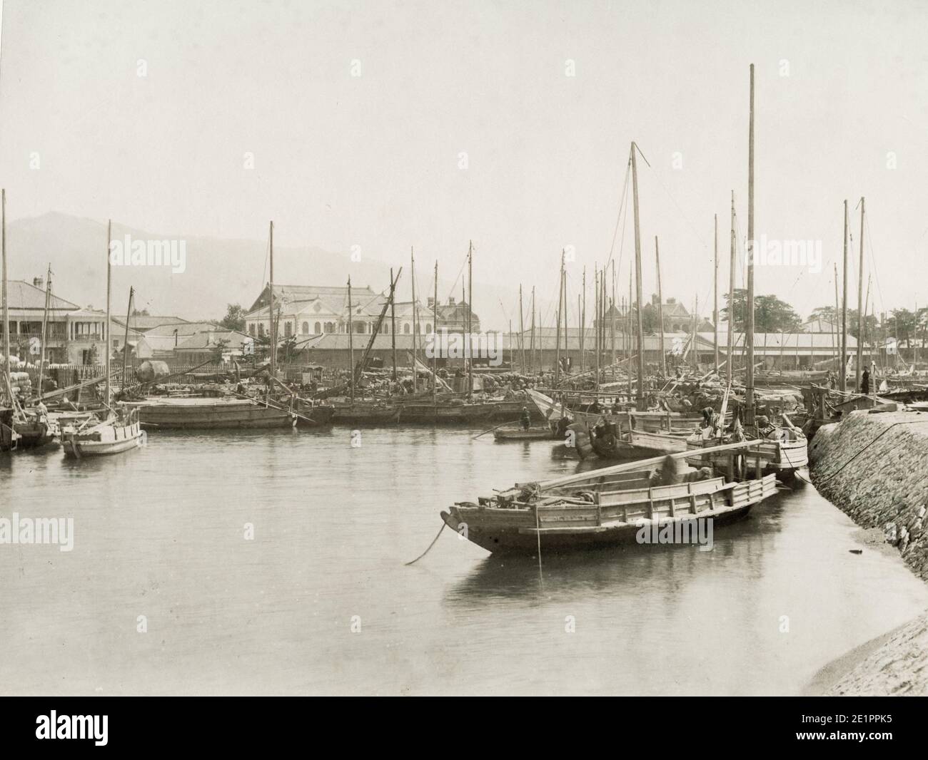Vintage 19th century photograph: Japan c.1880's - boats in kobe Harbour. Stock Photo