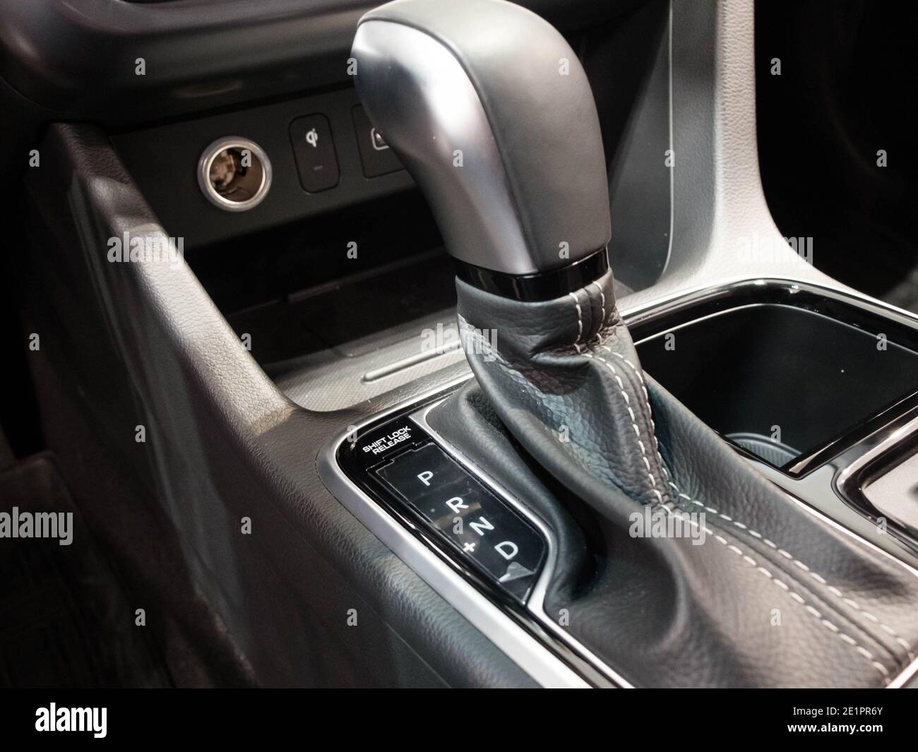 Power shift gear inside car interior 