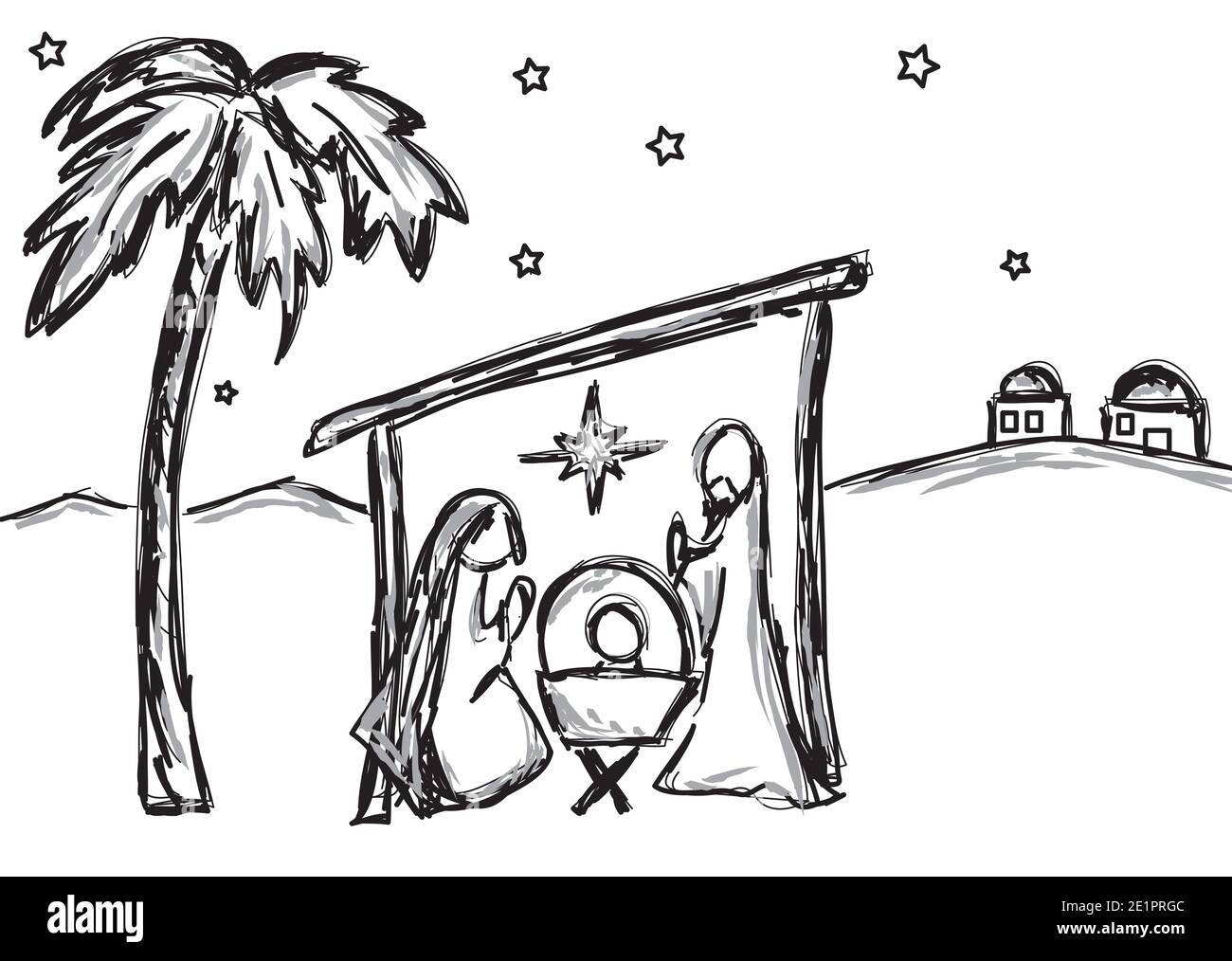 illustration of nativity in black and white Stock Photo Alamy