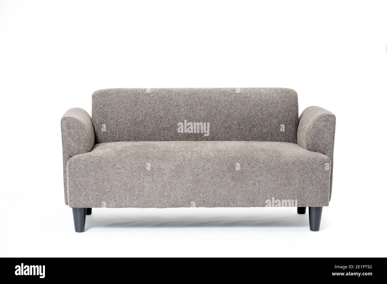 A grey cozy flannel loveseat sofa isolated on white background Stock Photo Alamy