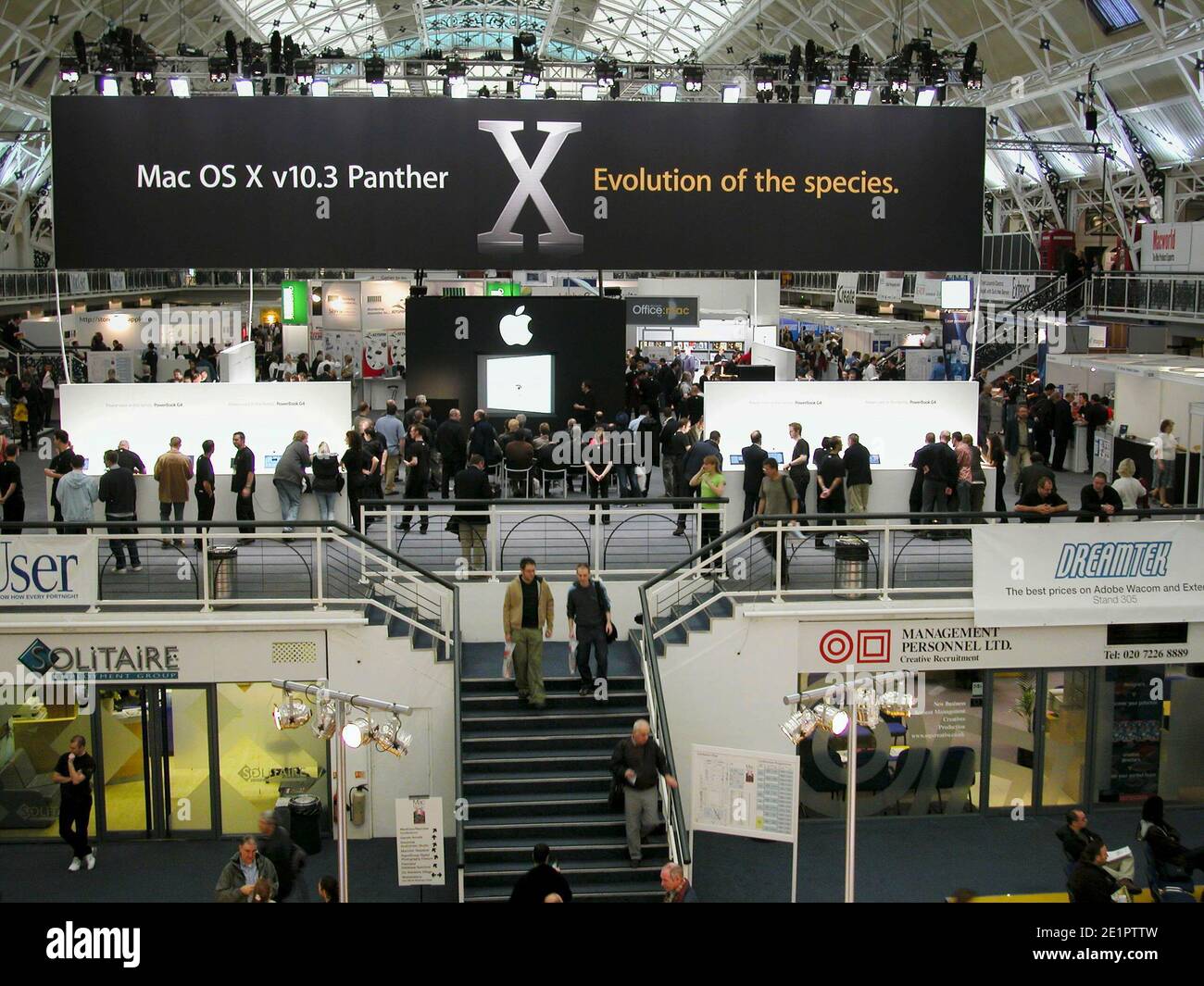 Mac expo  Apple Macintosh computers exhibition with OSX logos Business Design Centre Islington Stock Photo