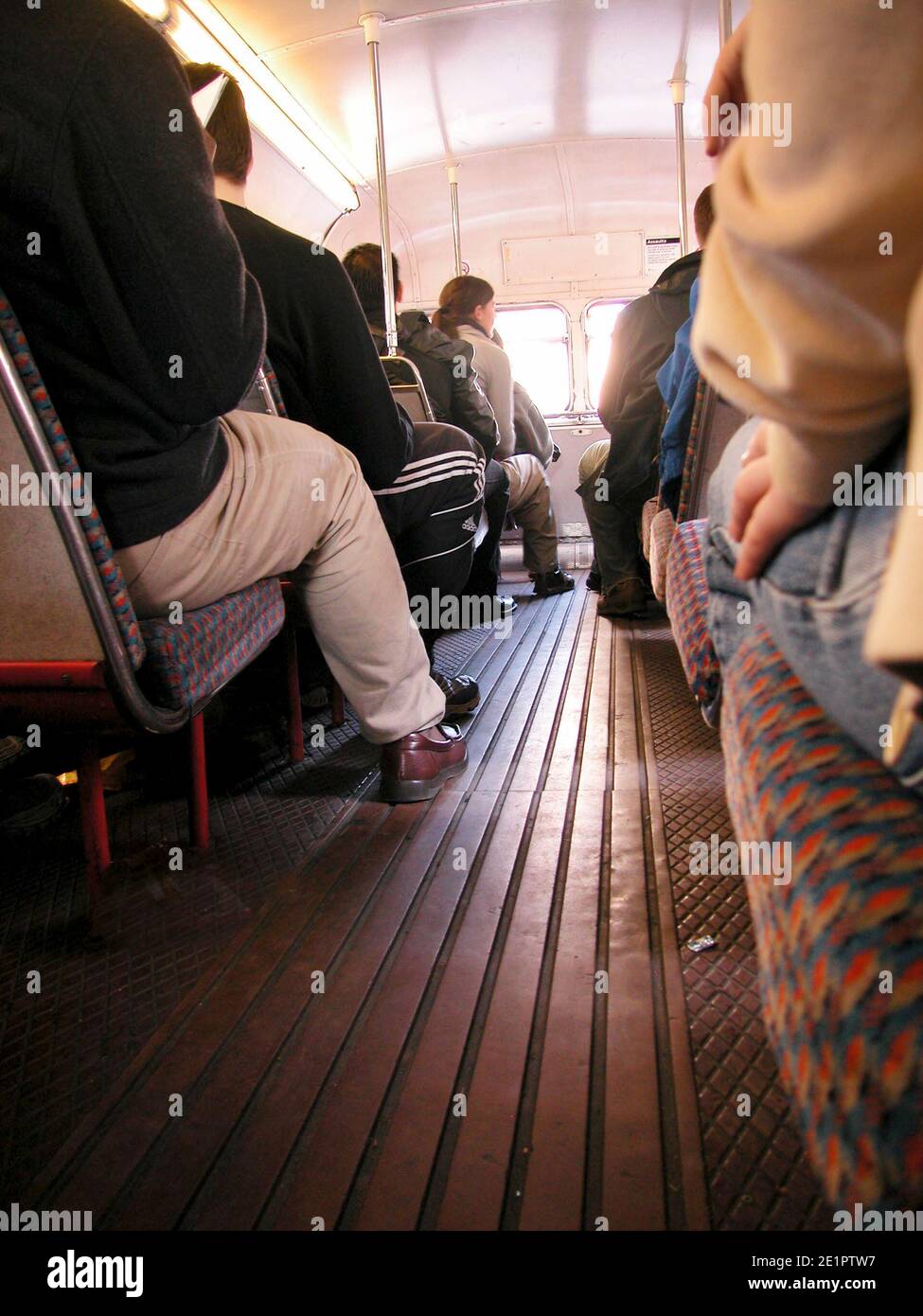 London transport bus passengers Seated on bus, City of London Stock Photo