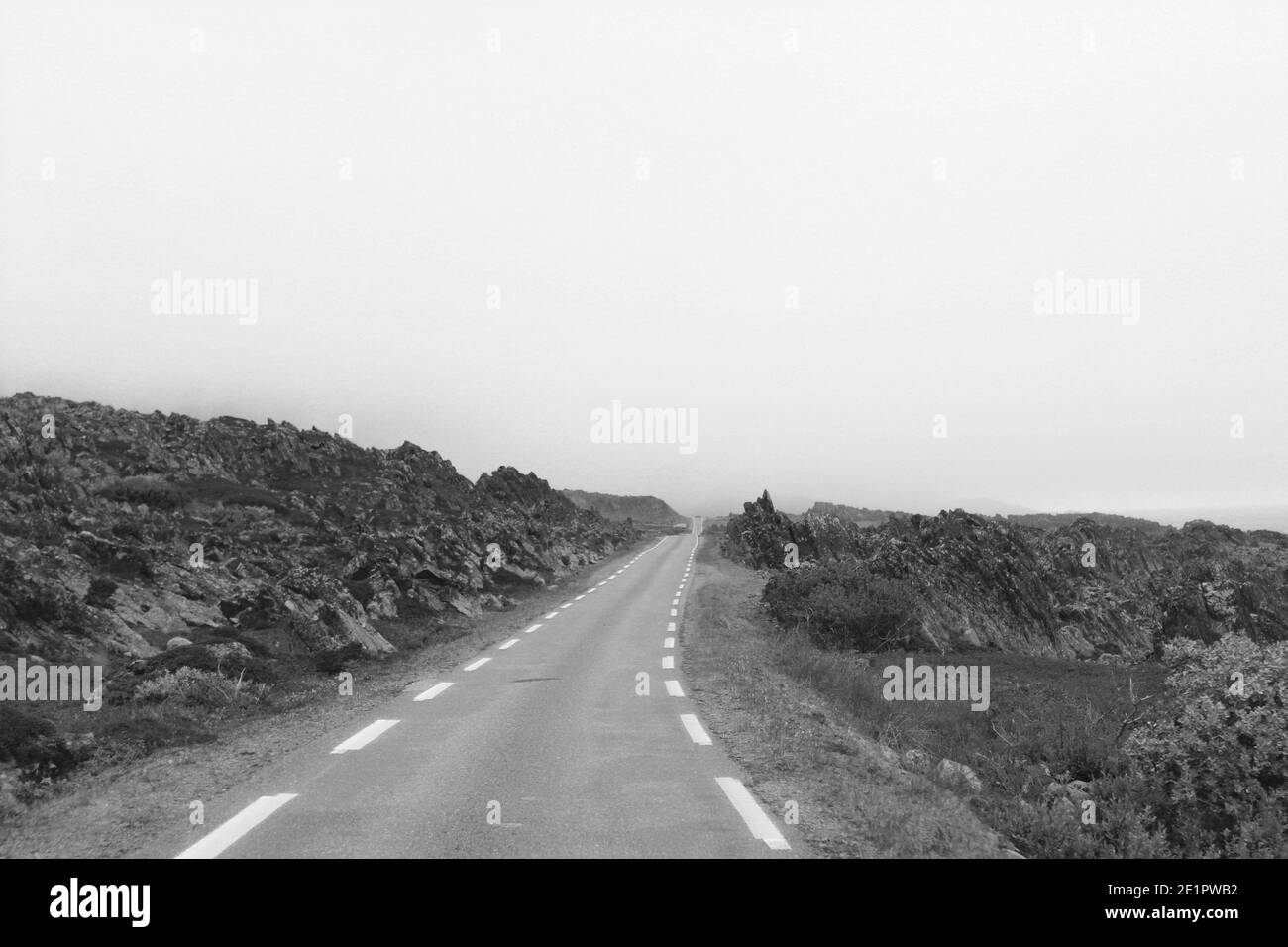 Narrow Road in the north of Norway, Arctic region. Stock Photo