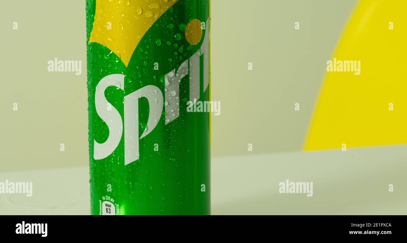 Moscow, Russia - 5 December 2020: Sprite drink logo on can, Illustrative Editorial. Stock Photo