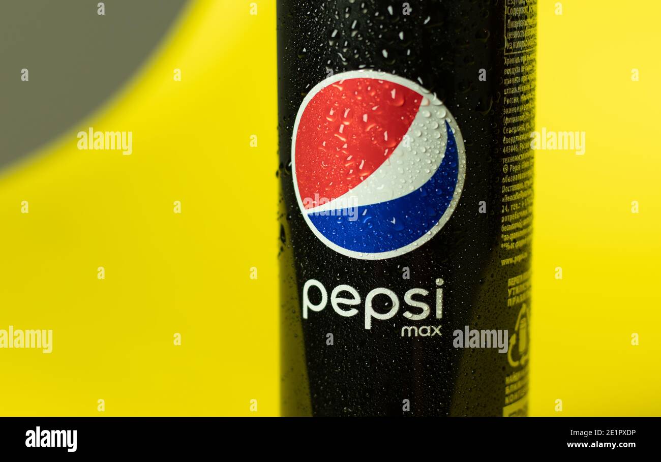 Moscow, Russia - 5 December 2020: Pepsi Max black can, Pepsi logo, Illustrative Editorial. Stock Photo