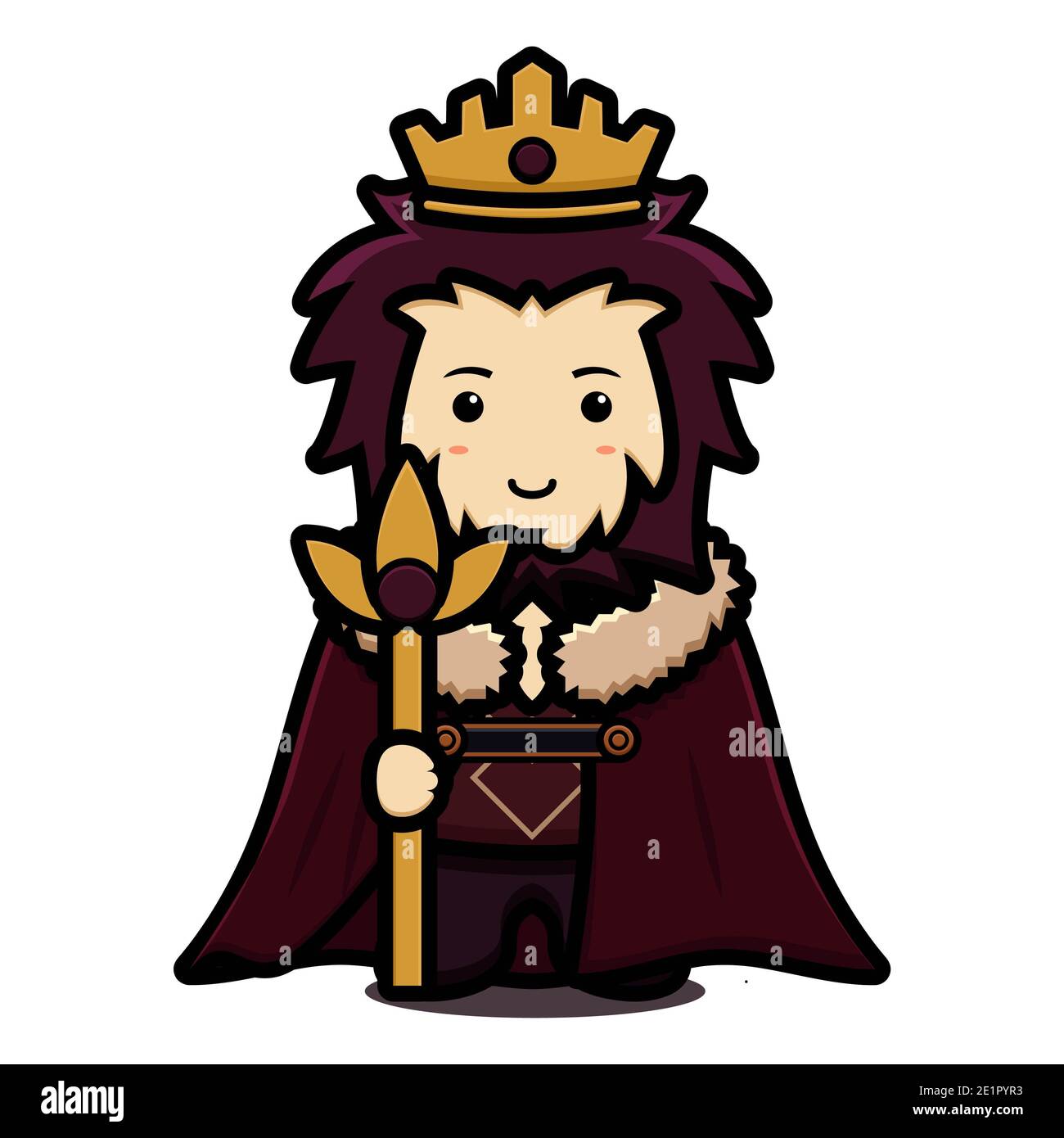 Cute king mascot character wear cloak and crown and holding golden ...