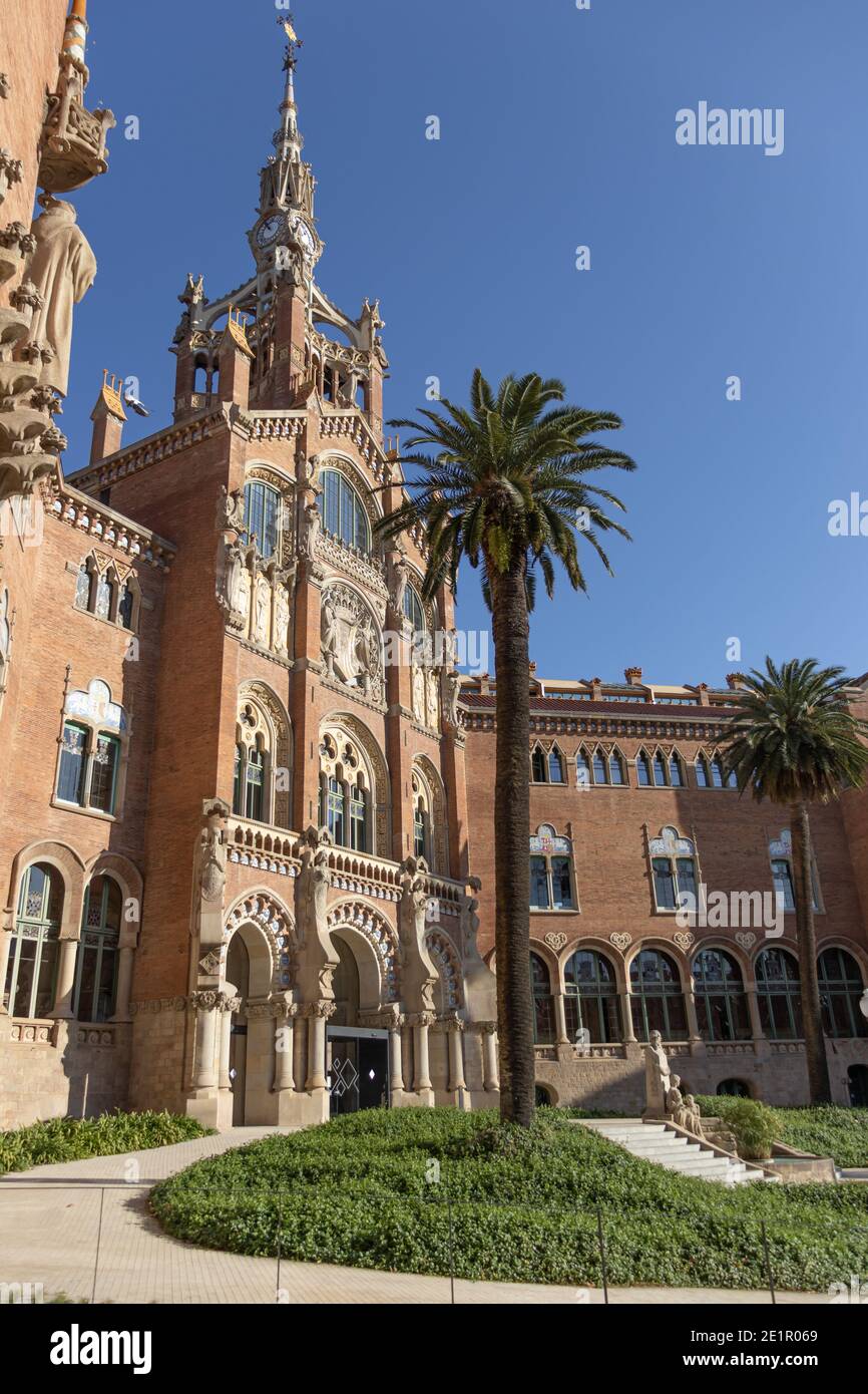 Hospital de Sant Pau facade architecture (architect Lluis Domenech i Montaner), Barcelona, Spain Stock Photo