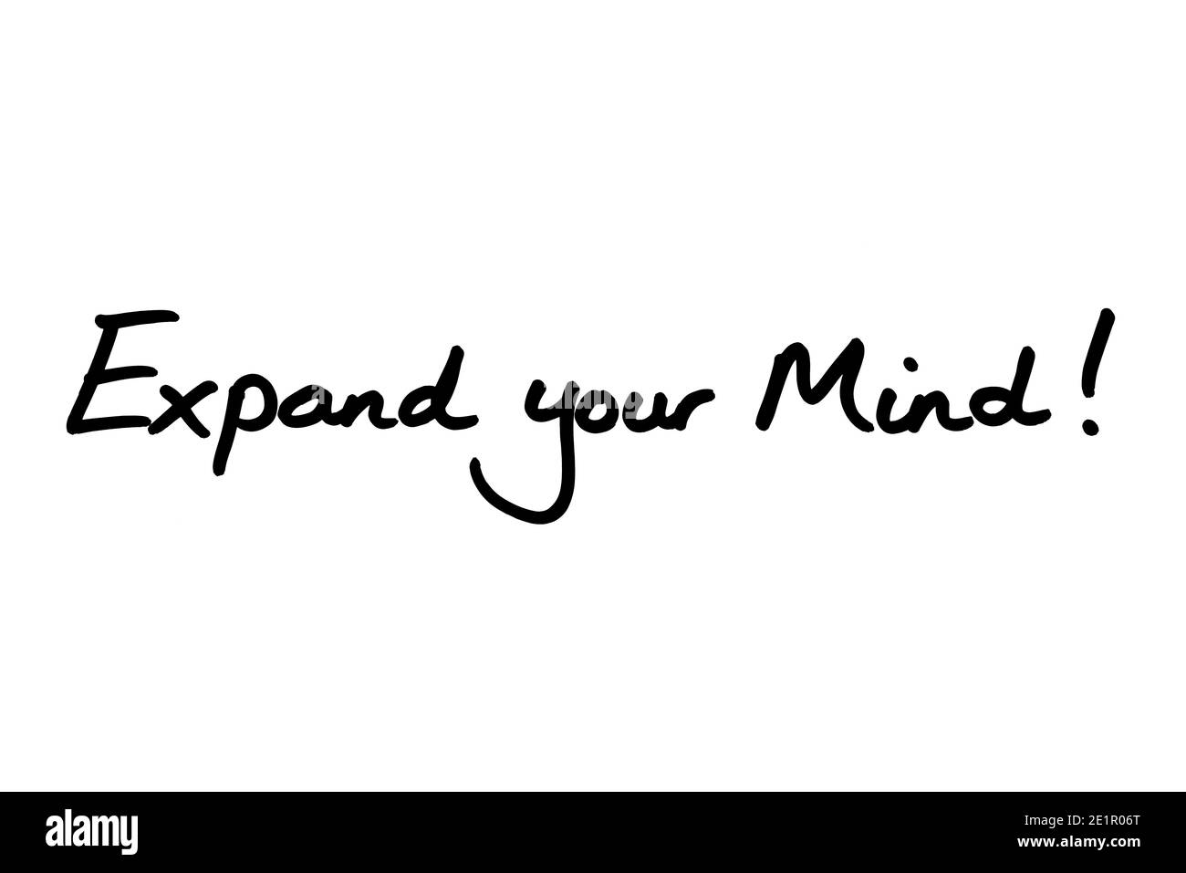 Expand your Mind! handwritten on a white background. Stock Photo
