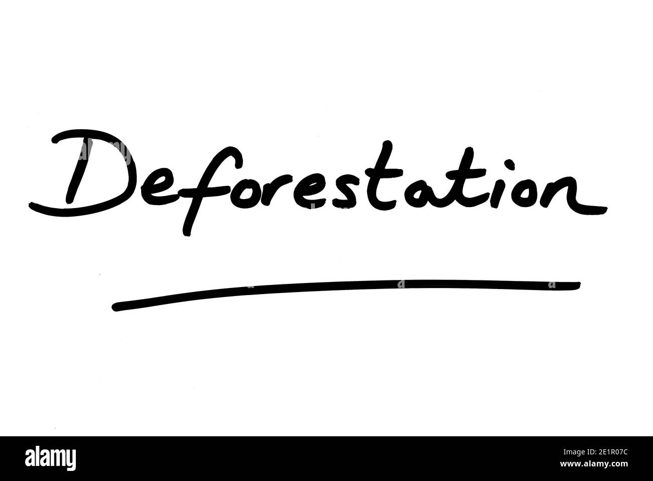 The word Deforestation handwritten on a white background Stock Photo