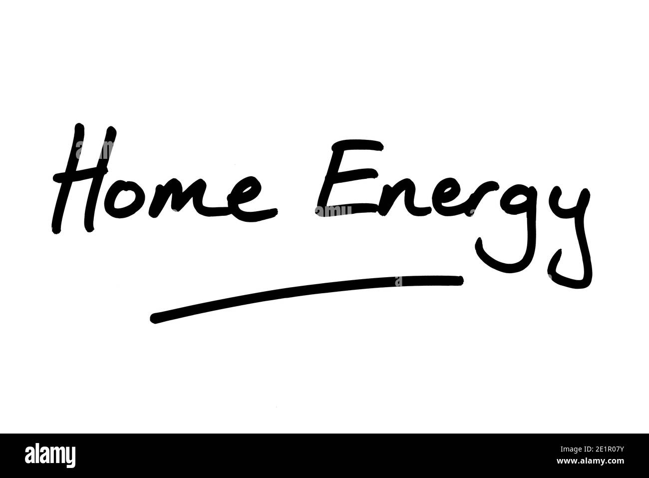 Home Energy handwritten on a white background. Stock Photo