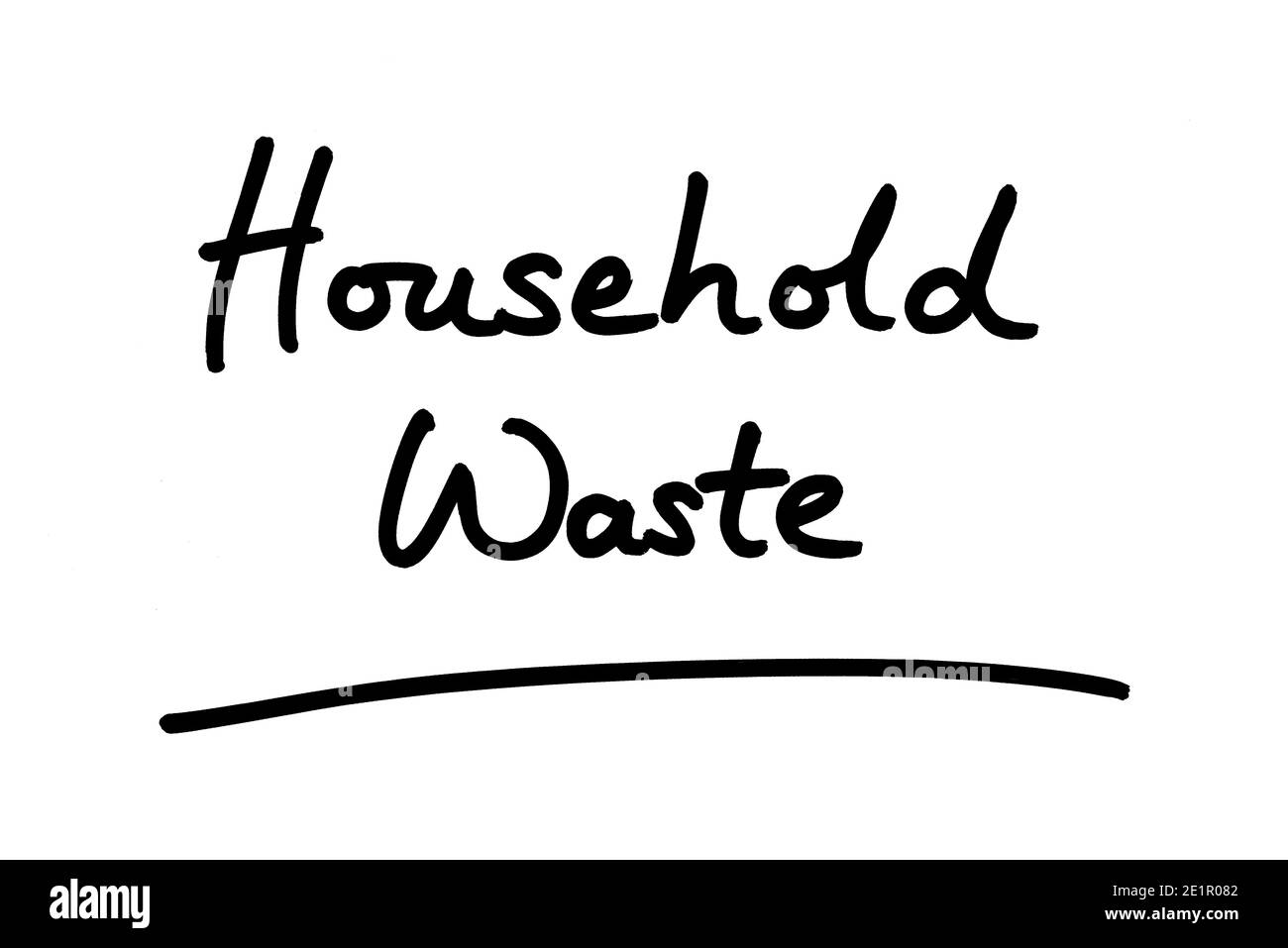 Household Waste handwritten on a white background. Stock Photo