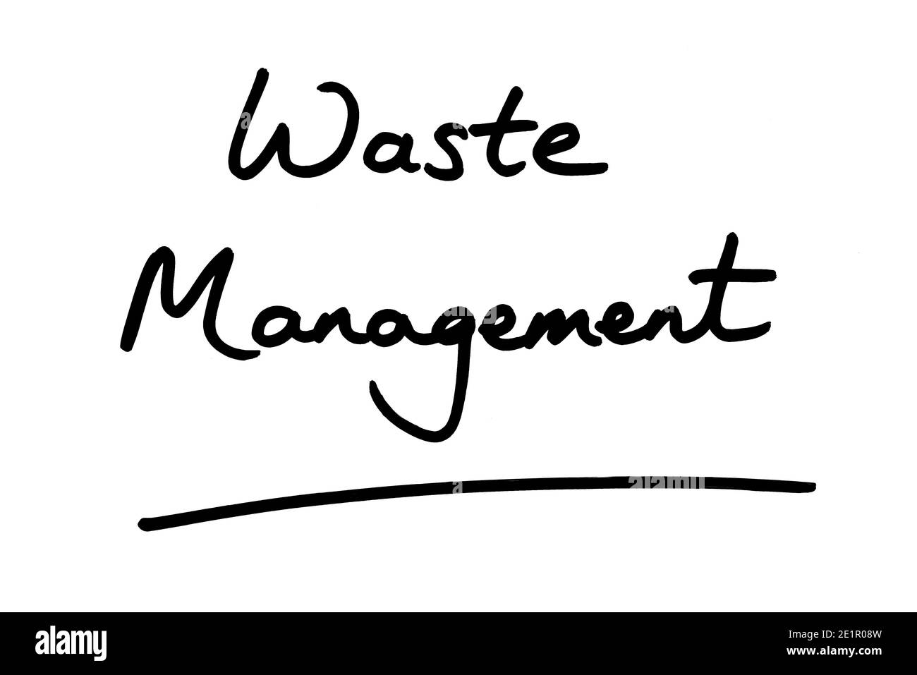 Waste Management handwritten on a white background. Stock Photo