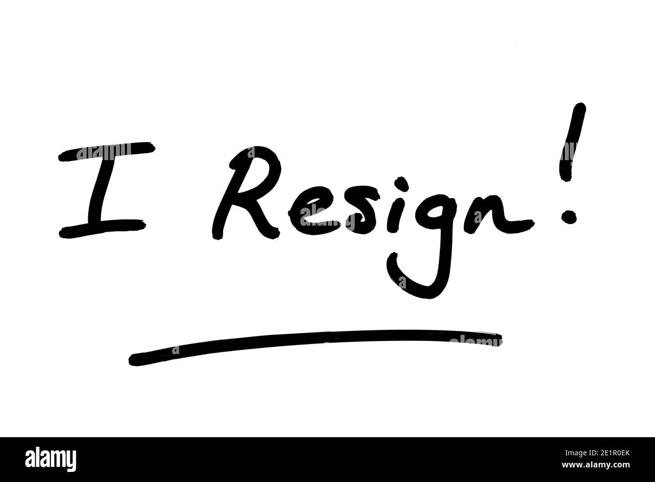 I Resign! handwritten on a white background. Stock Photo