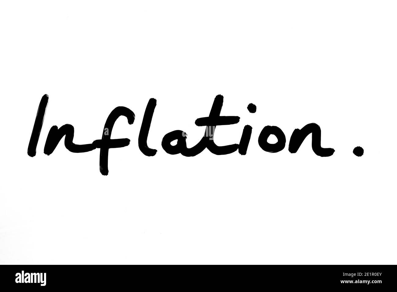 The word Inflation handwritten on a white background. Stock Photo